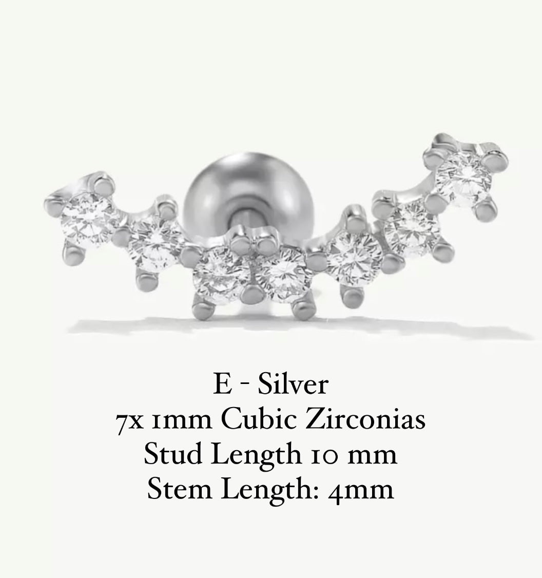BALL-BACK LINEAR STUDS I S925 Sterling Silver | 18ct Gold/Platinum Plated | Cubic Zirconia