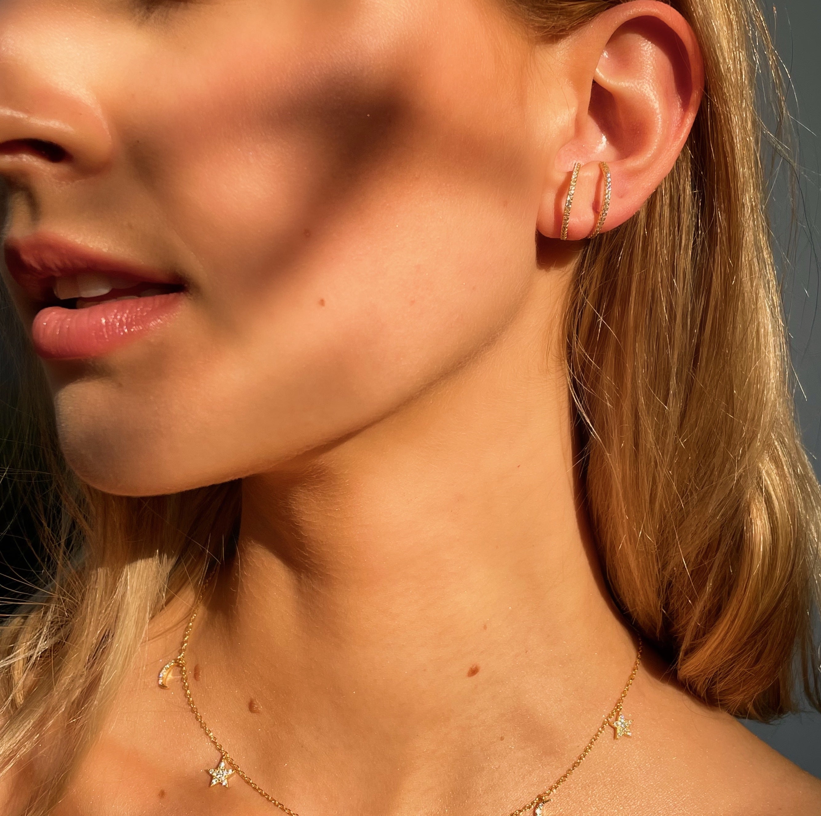 FAMOUS | Cubic Zirconia Curved Stud| S925 Sterling Silver 18ct Gold Plated Earrings