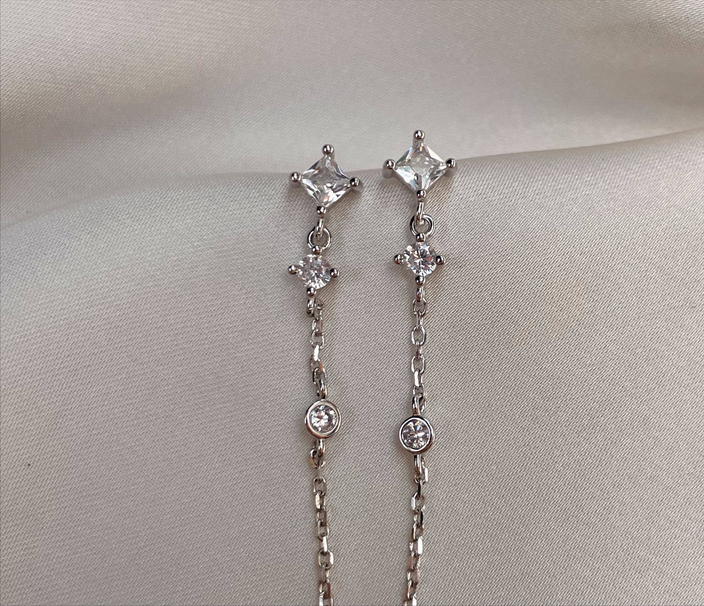 KIMBERLY | S925 Sterling Silver 18ct Gold Plated I Stud Drop Chain Earring (Pair)