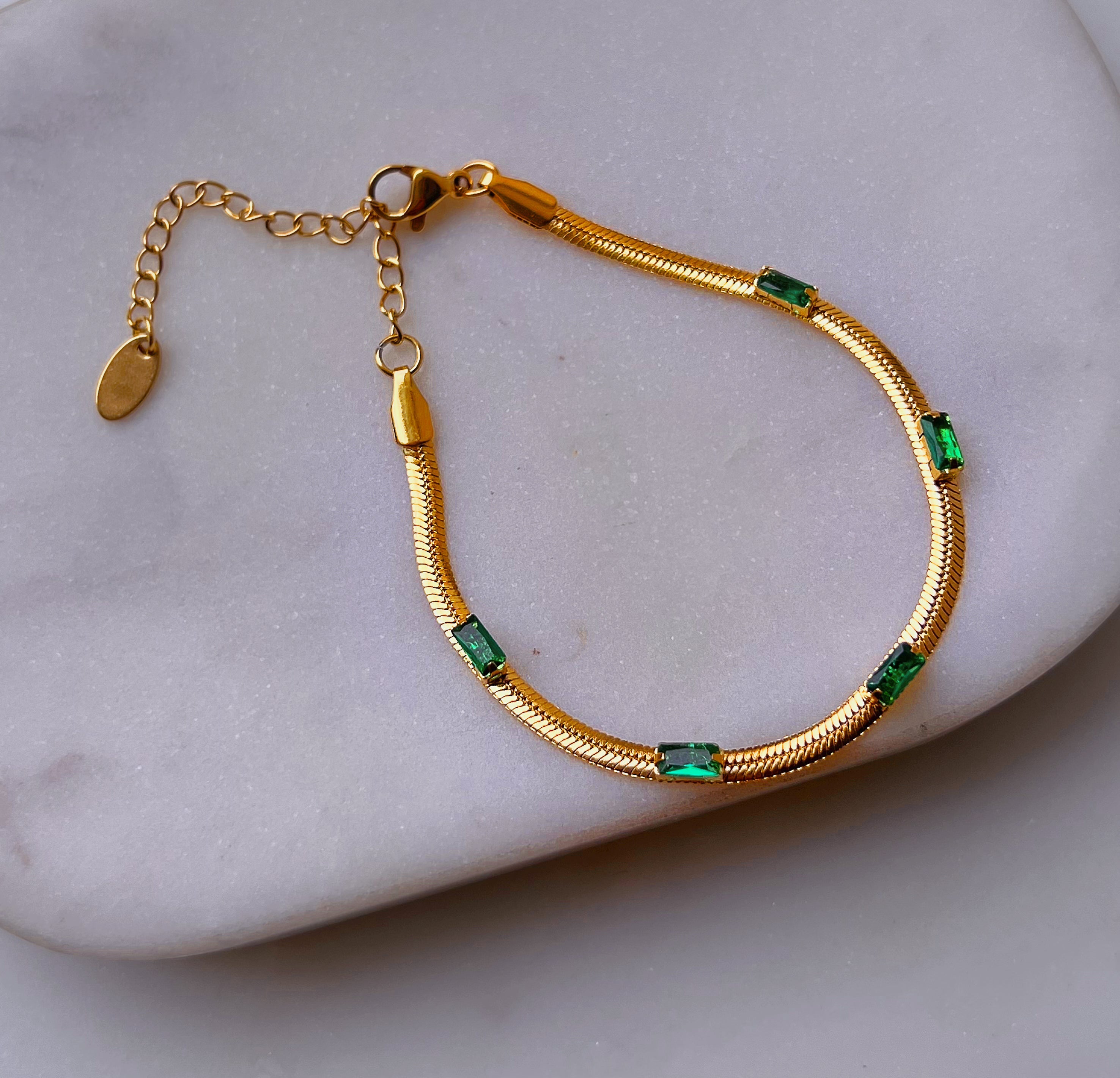 SNAKED | Tarnish-Free | Stainless Steel Gold Plated | Jeweled Snake Chain/Bracelet (3mm)