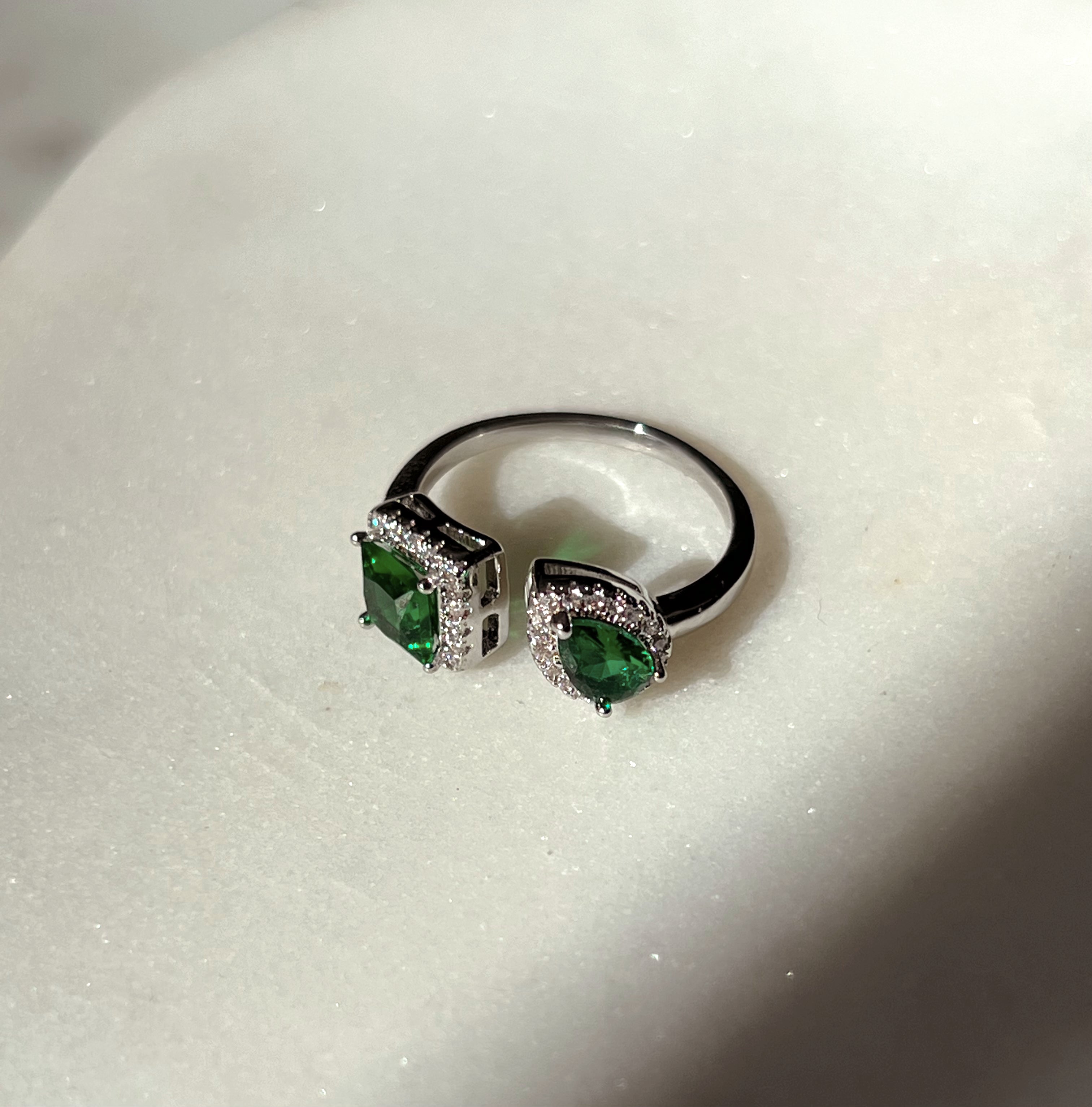 AMAL | Luxury Silver Adjustable Coloured Cubic Zirconia Ring | AAA Grade Cubic Zirconia