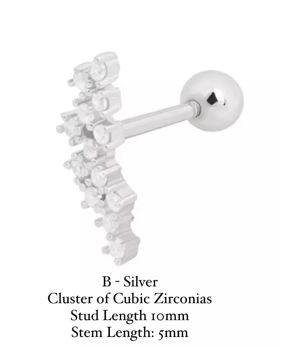 BALL-BACK LINEAR STUDS I S925 Sterling Silver | 18ct Gold/Platinum Plated | Cubic Zirconia