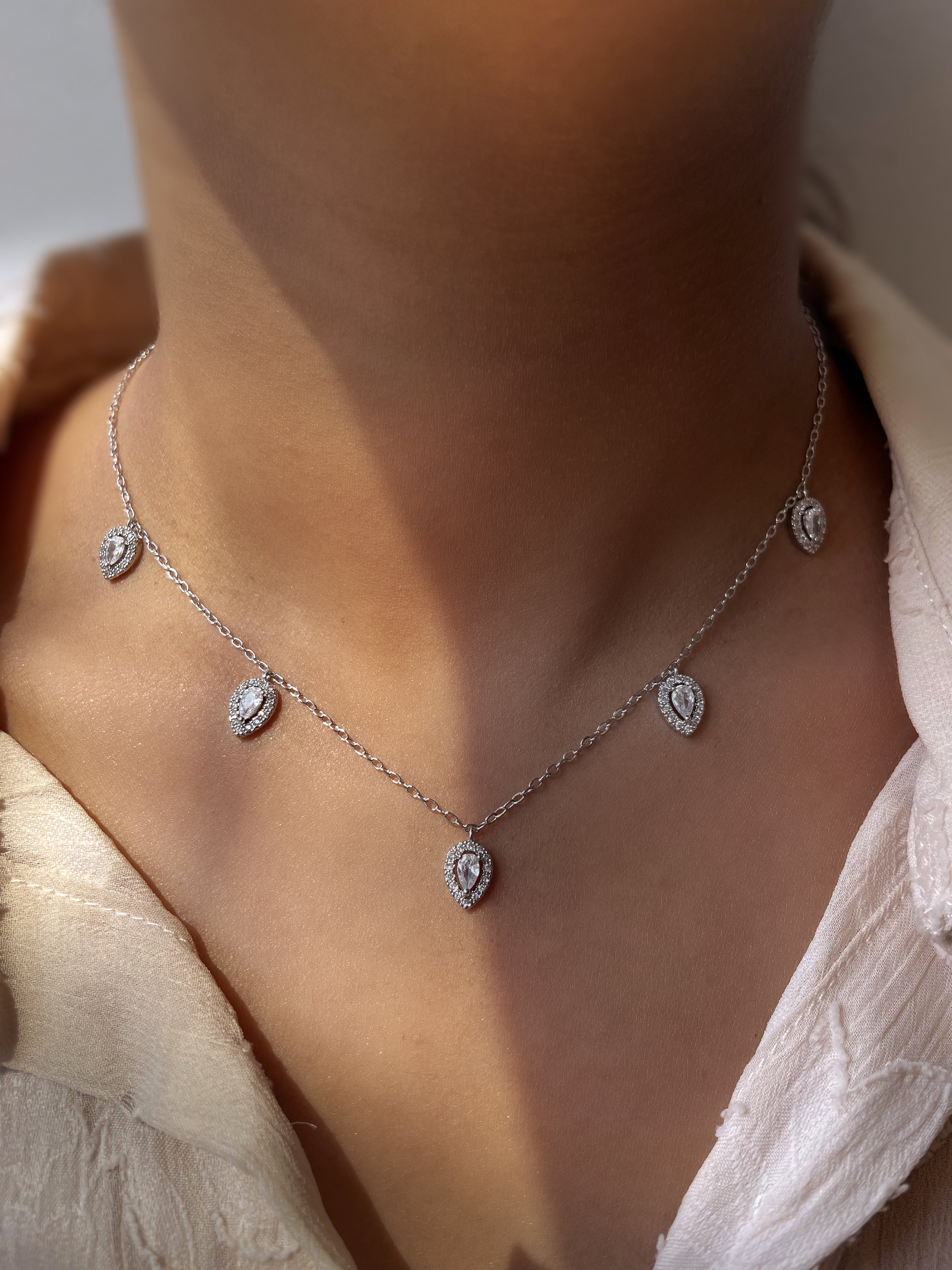 ALEENA | Silver/Gold Teardrop Luxury Necklace | AAA Grade Cubic Zirconia