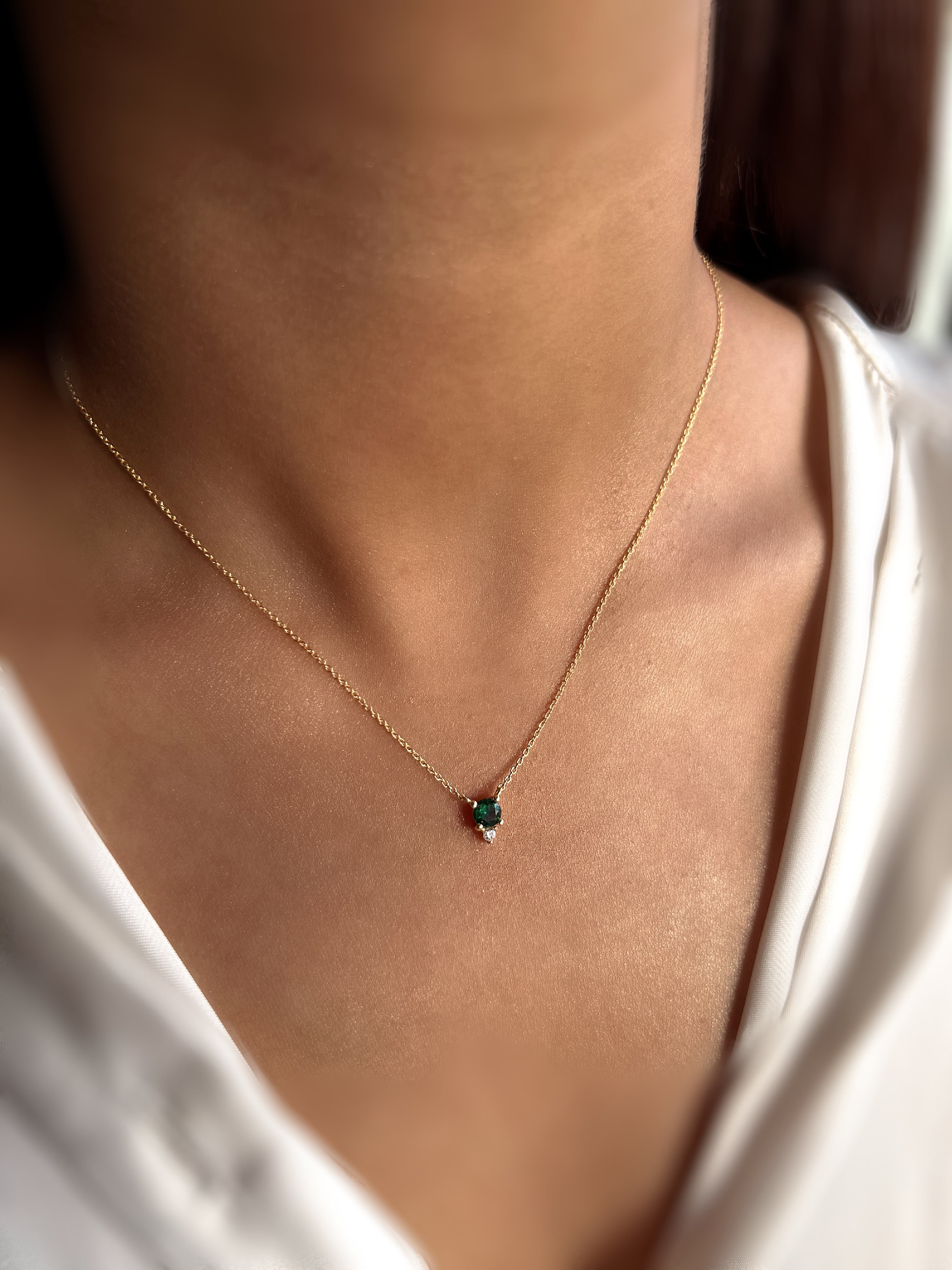 ELIXIR | S925 Emerald Green Sterling Silver 18ct gold plated Cubic Zirconia Necklace