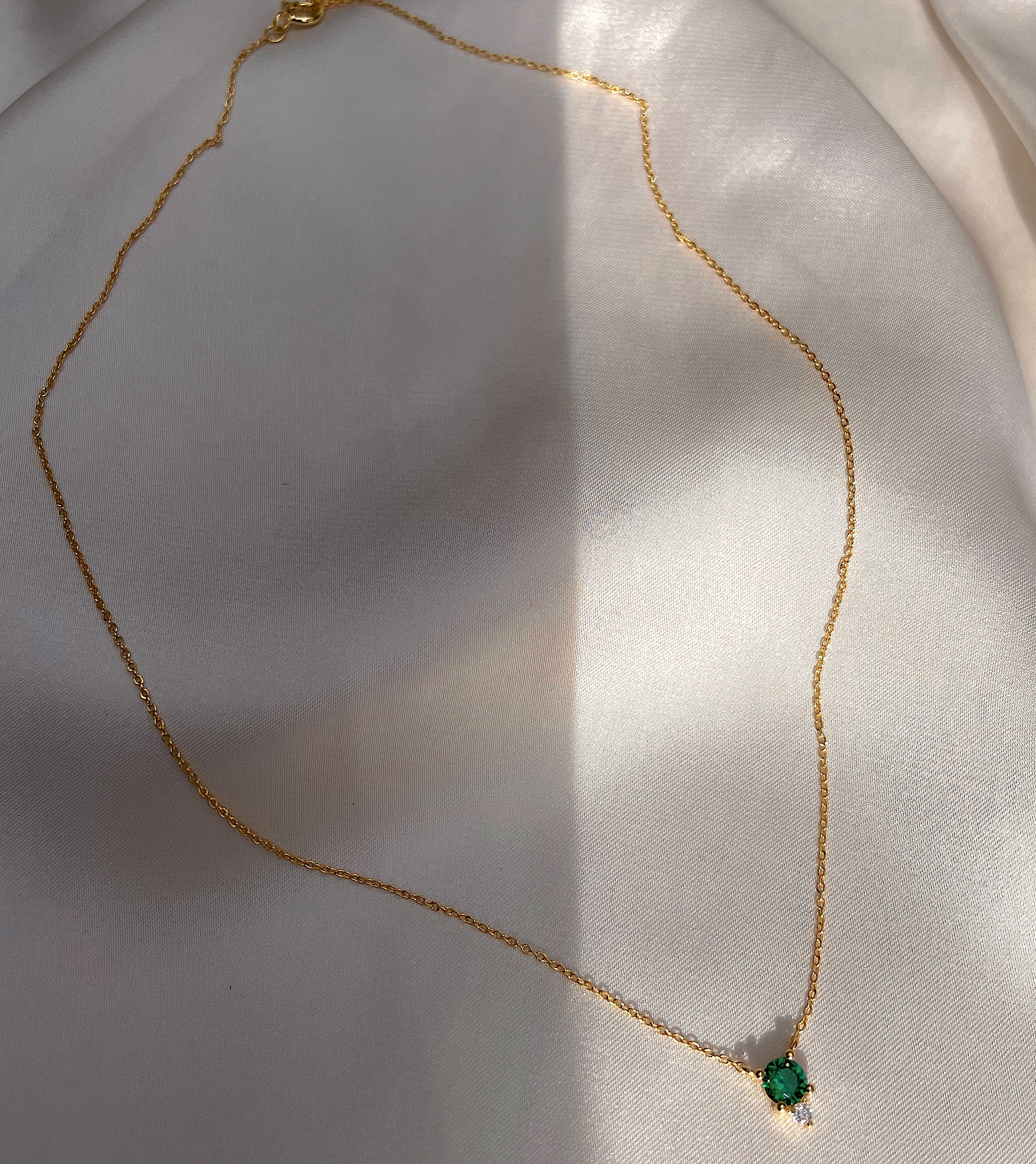 ELIXIR | S925 Emerald Green Sterling Silver 18ct gold plated Cubic Zirconia Necklace