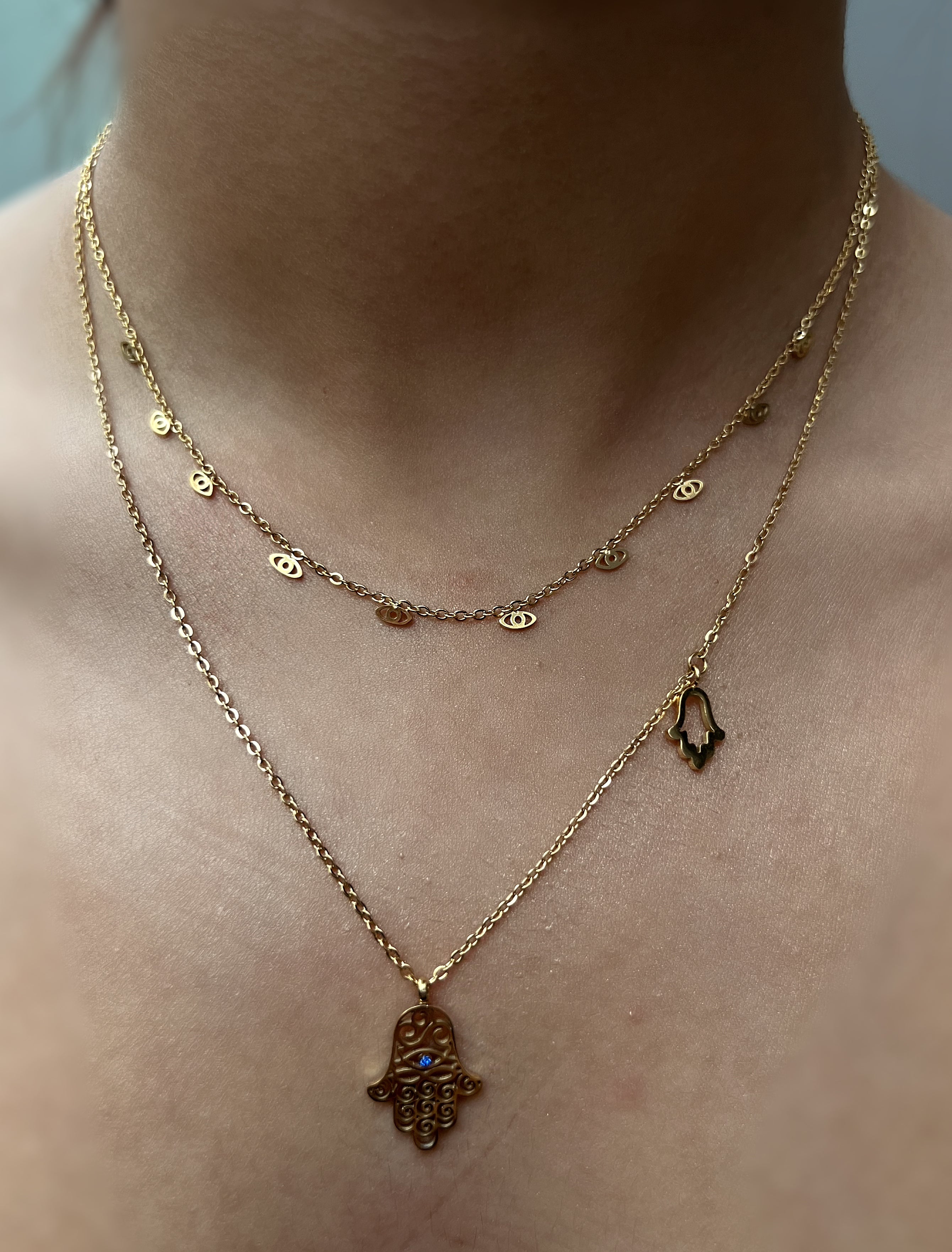 AZA | Tarnish Free | Multi Evil-Eye necklace | Stainless Steel | 18k Gold Plated