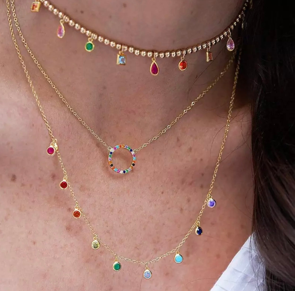 CALYPSO | Gold Cubic Zirconia Multi-Coloured Drop | Necklace