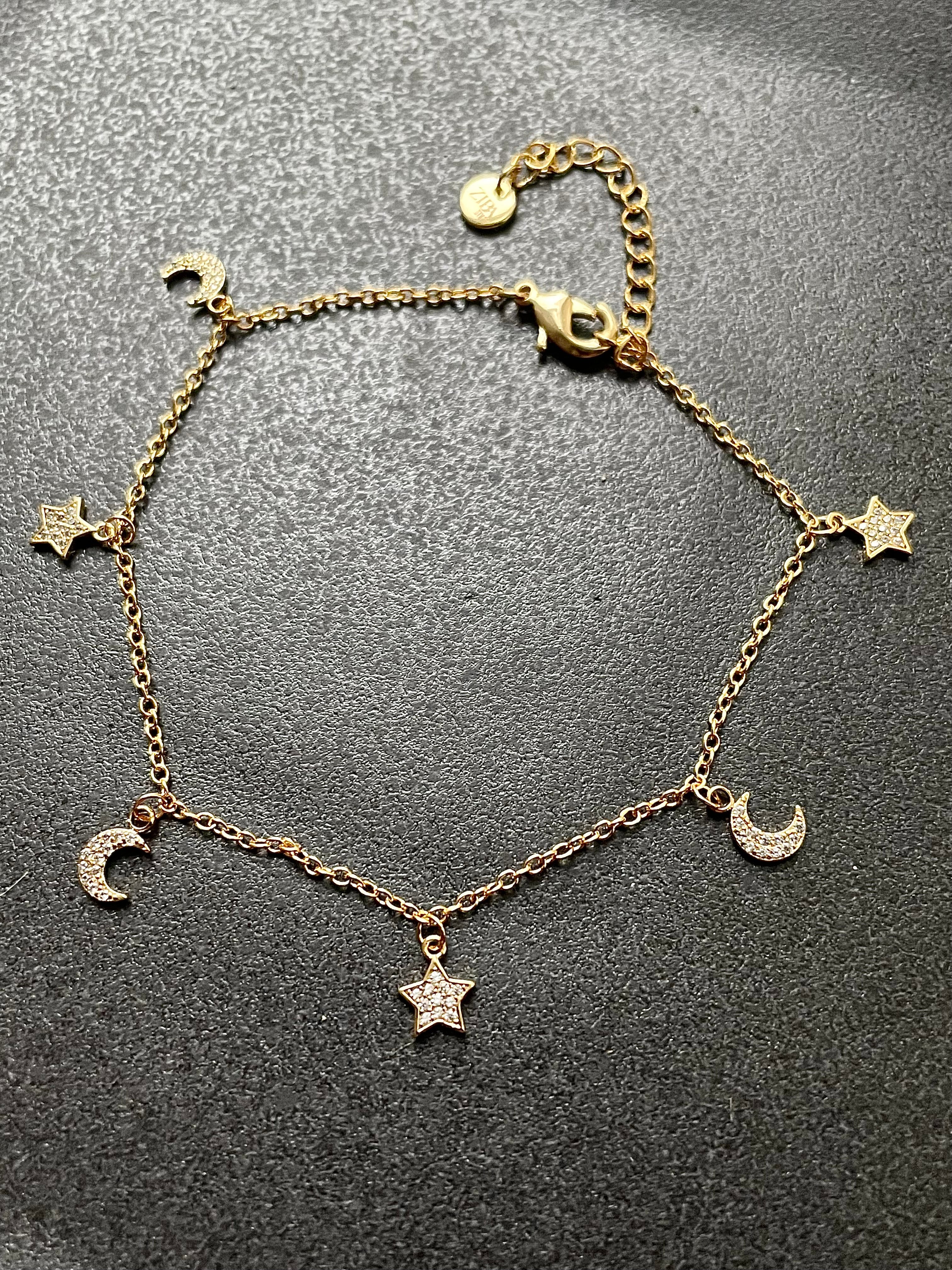 5TH AVENUE | Plated | Crescent&Star | Cubic Zirconia Anklet | Gold/Silver