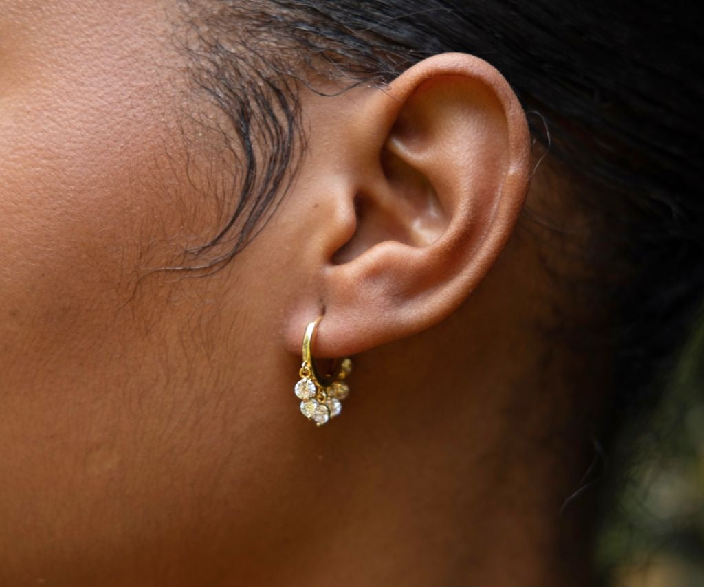 SOLANGE | Cubic Zirconia Dangle Huggies| S925 Sterling Silver 18ct Gold Plated Earrings