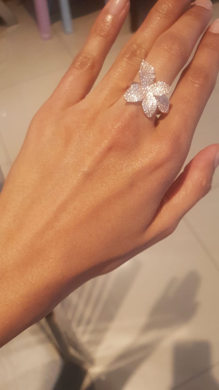 MARIAH I Cubic Zirconia Pavé Flower Jewel Encrusted Flower Bracelet/Ring