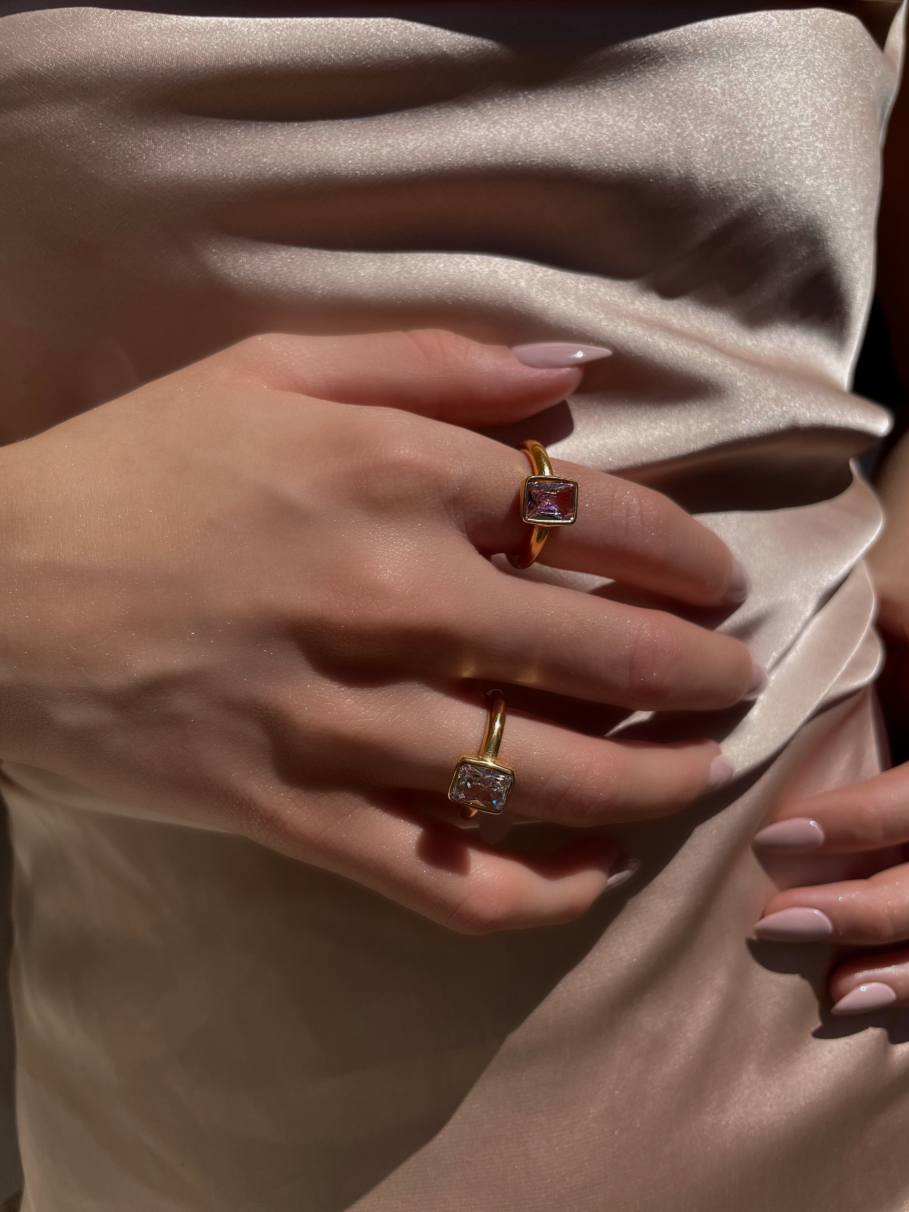 MALAIKA | Tarnish Free | Golden Rectangular Cubic Zirconia | Ring