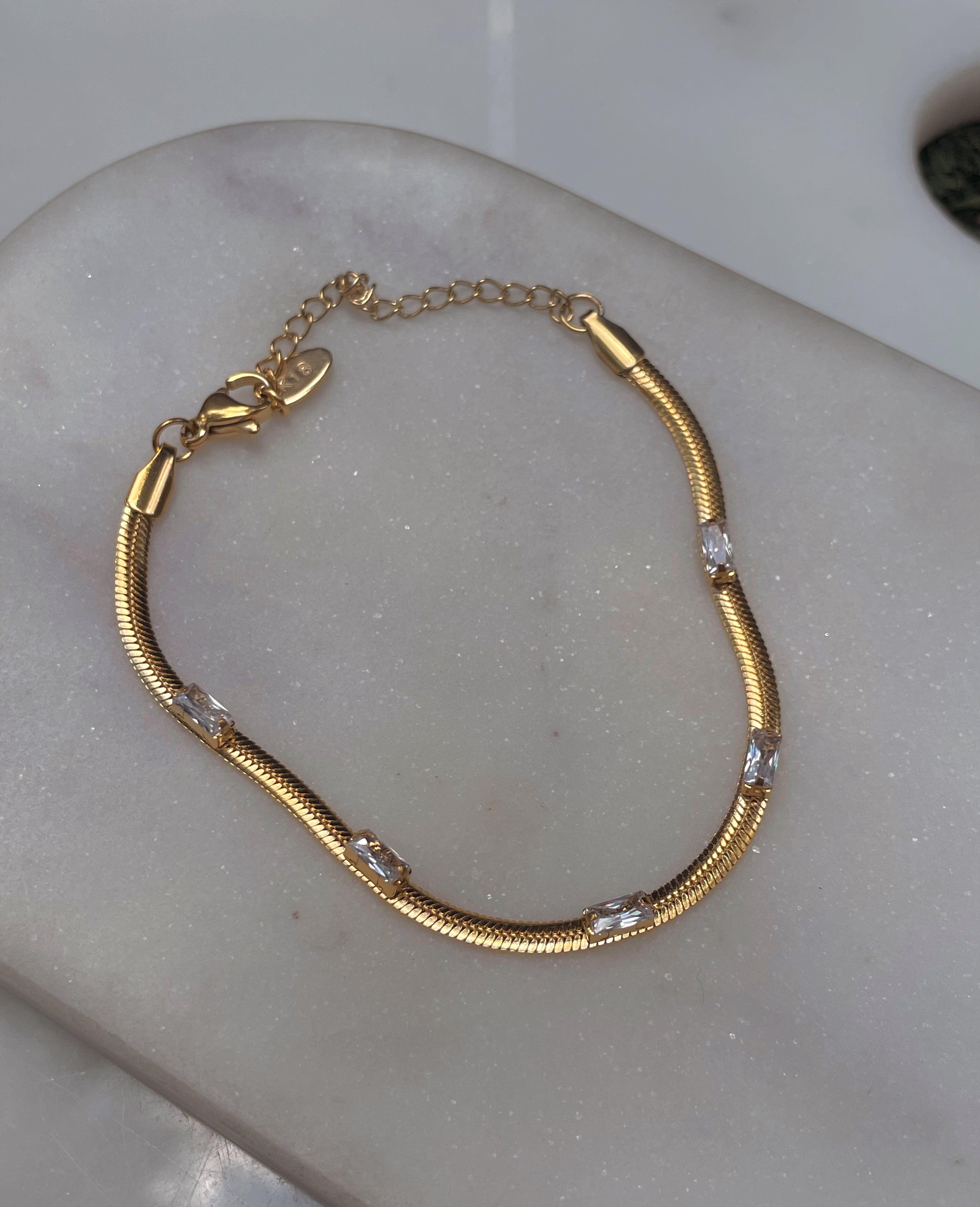 SNAKED | Tarnish-Free | Stainless Steel Gold Plated | Jeweled Snake Chain/Bracelet (3mm)