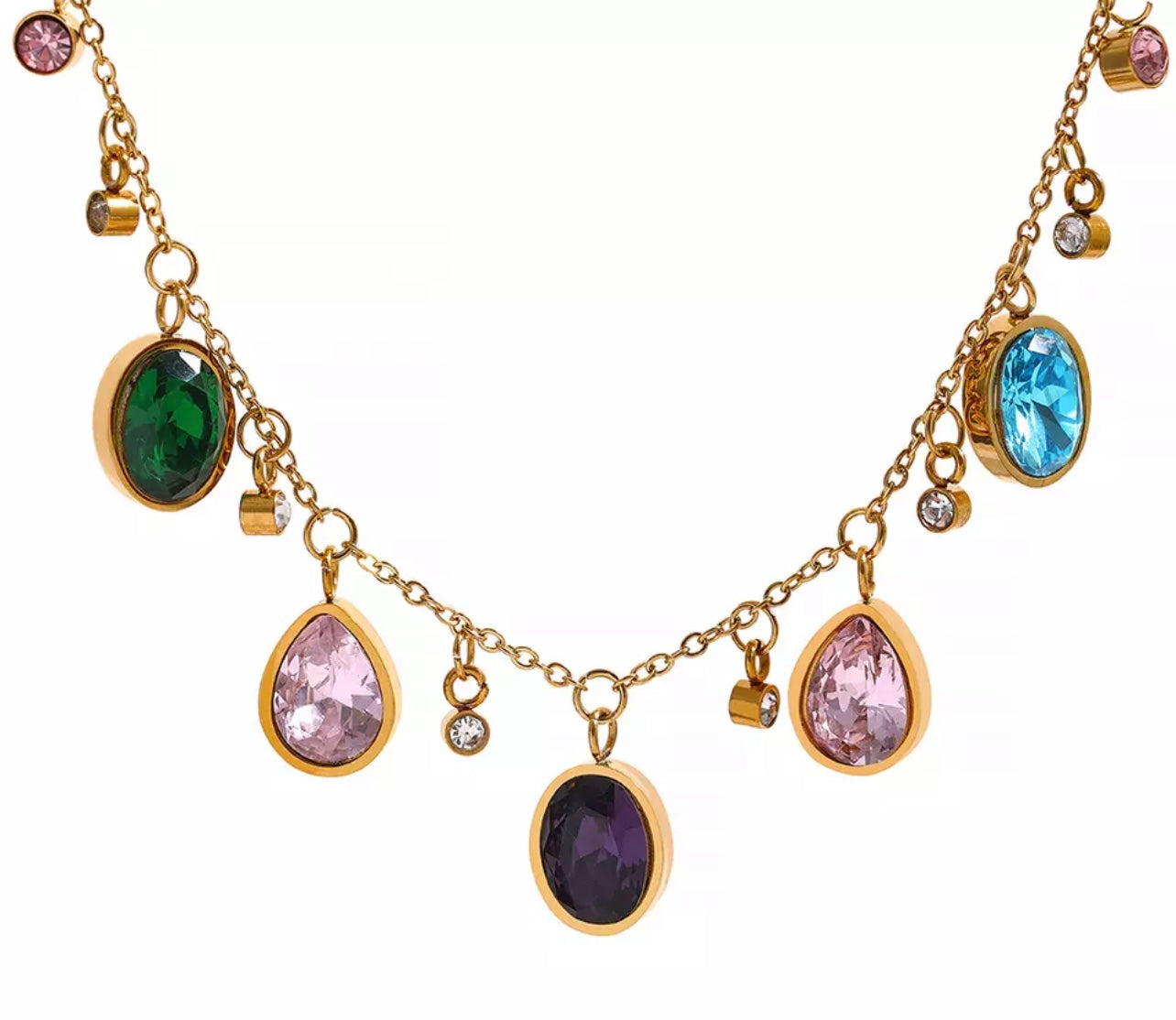 PLUSH | Tarnish-Free | Gold Cubic Zirconia MultiColored Drops | Necklace