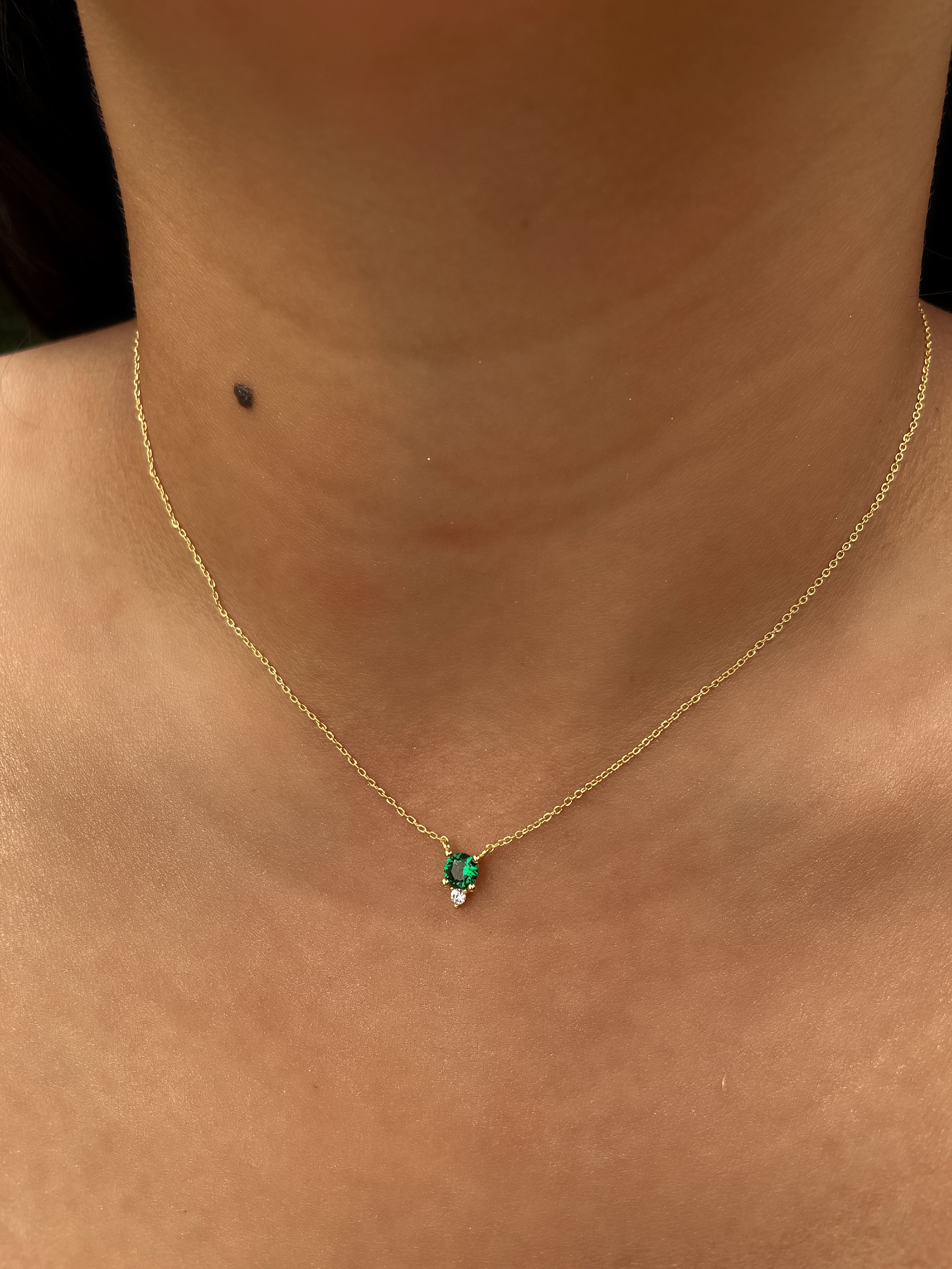 ELIXIR | S925 Emerald Green Sterling Silver 18ct gold plated Cubic Zirconia Necklace