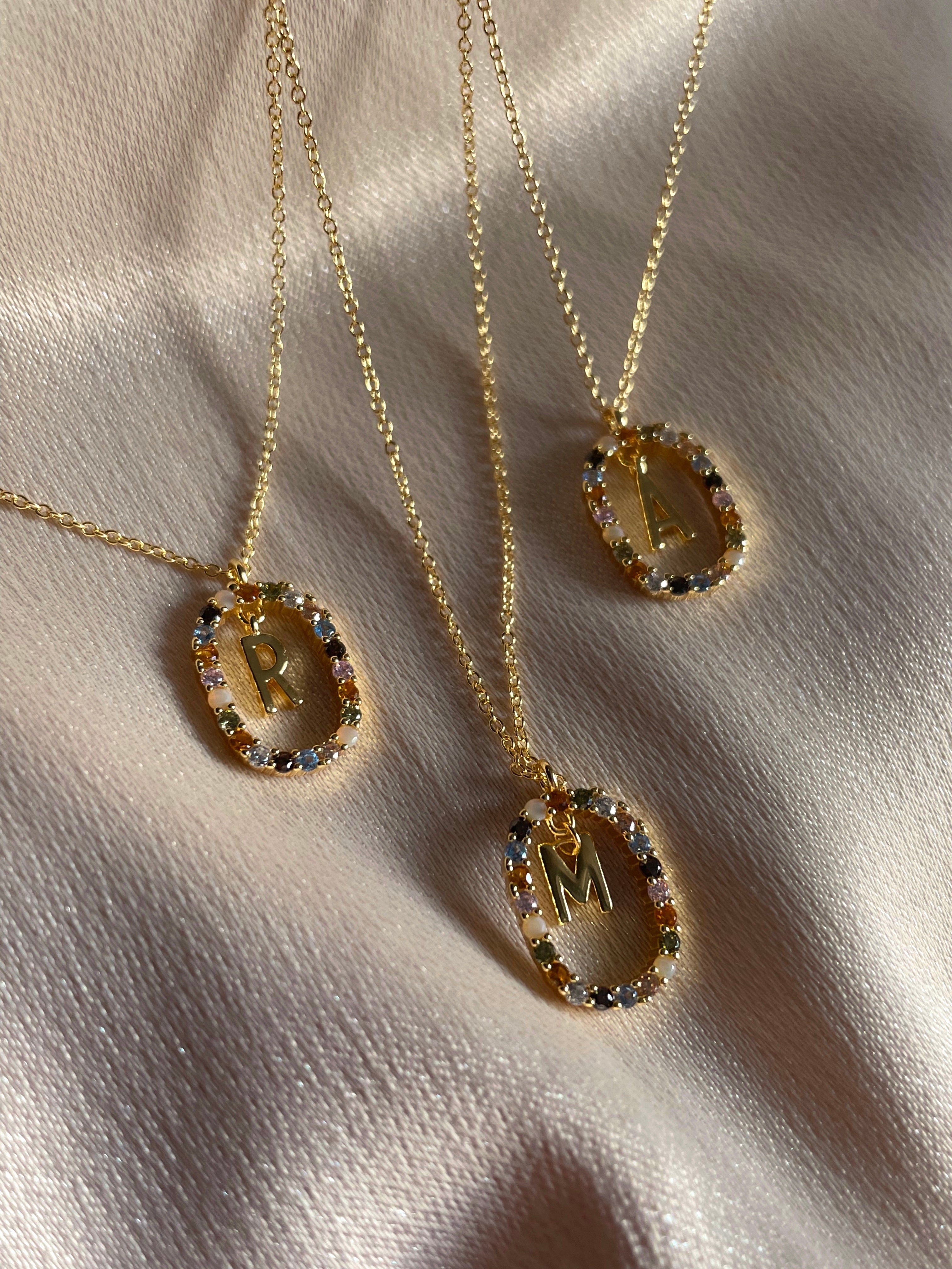 LA VIE EN ROSE I Multi-Col Initial Necklace I S925 Sterling Silver I 18ct gold plated I Multicolour I Cubic Zirconia I Letter Necklace