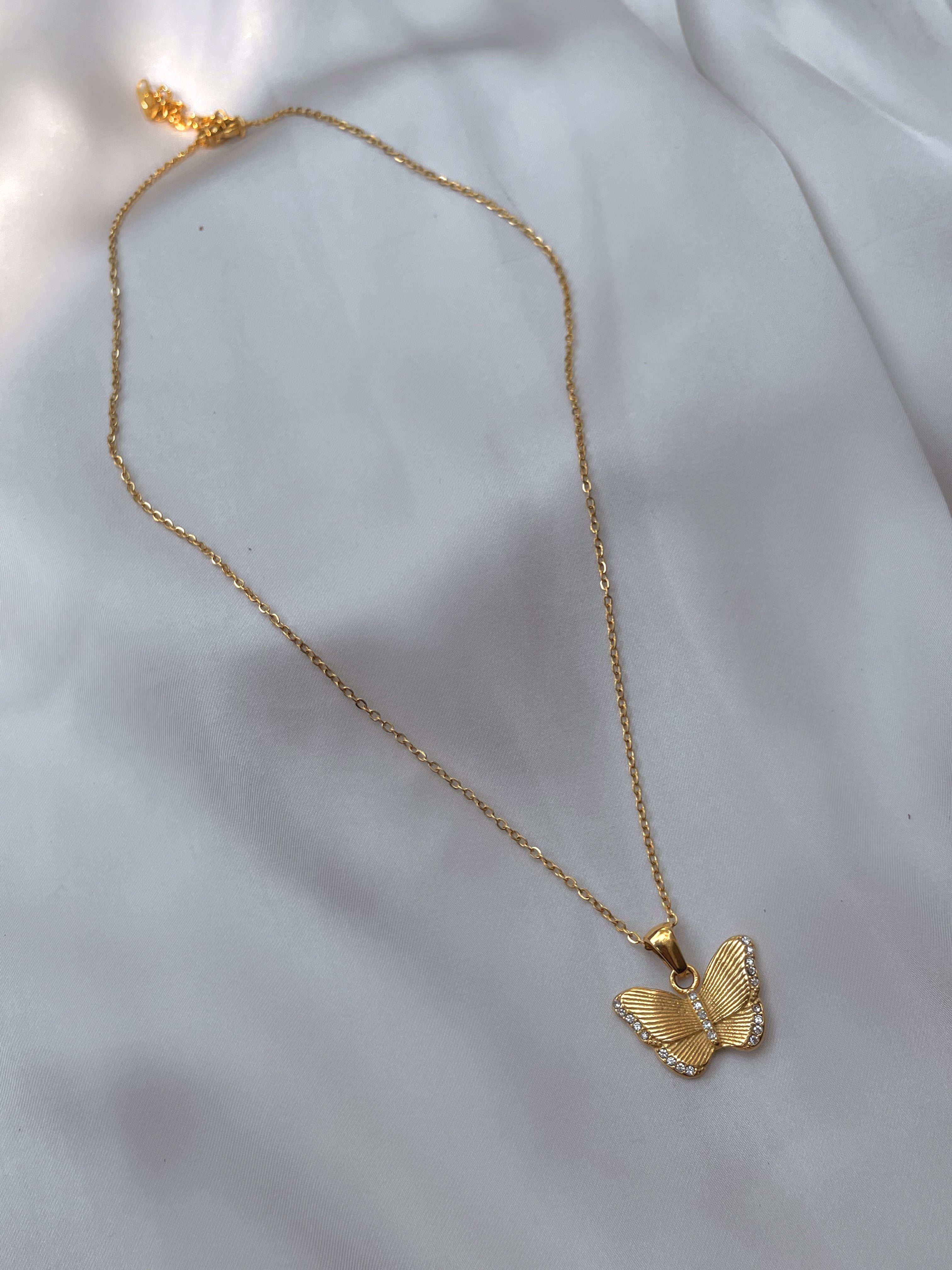 NAIRAH | Gold Stainless Steel | Butterfly Encrusted Pendant Necklace