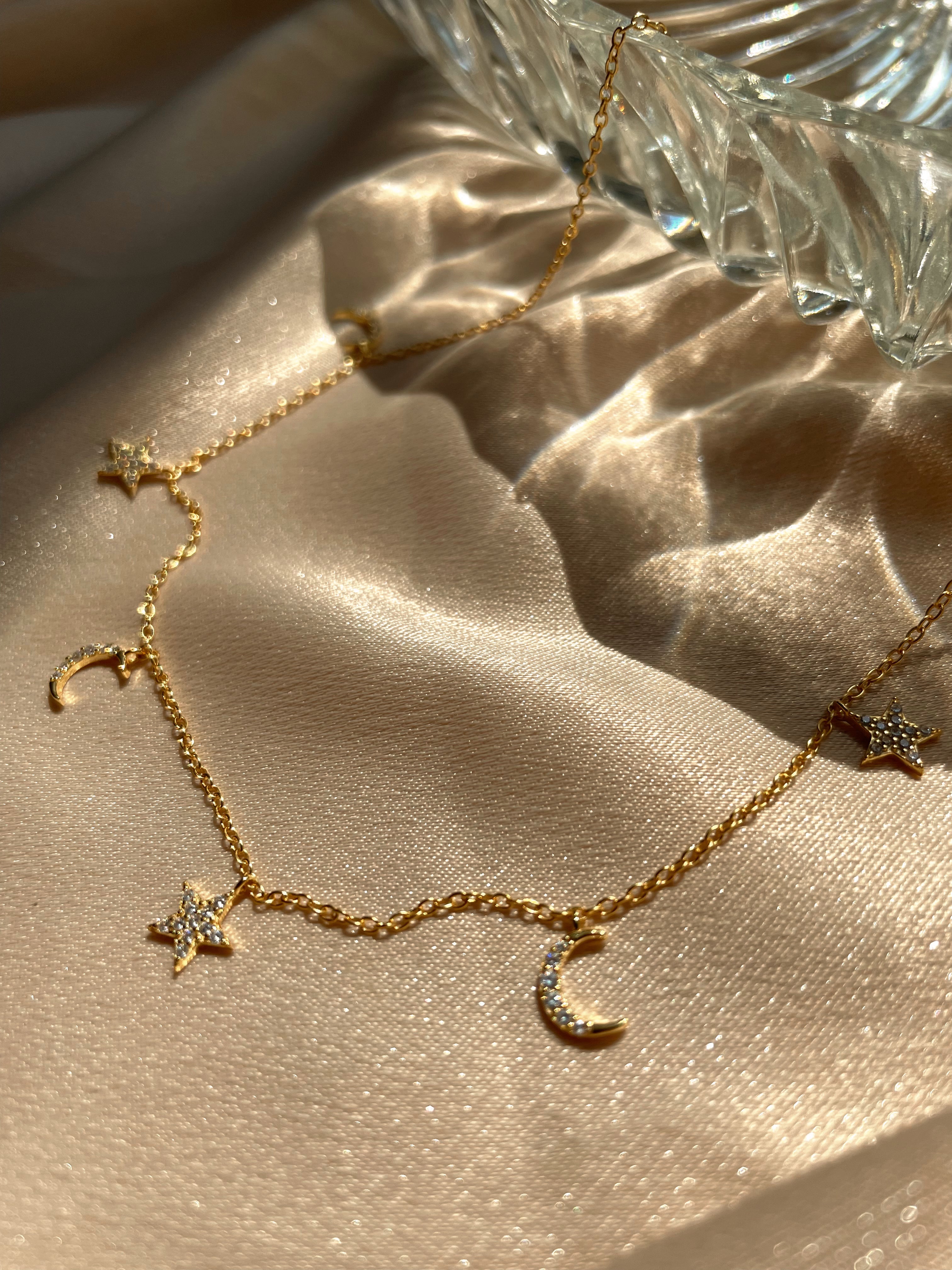 LYRA | Tarnish Free | S925 Sterling Silver 18ct gold plated Star and Crescent Necklace/Bracelet
