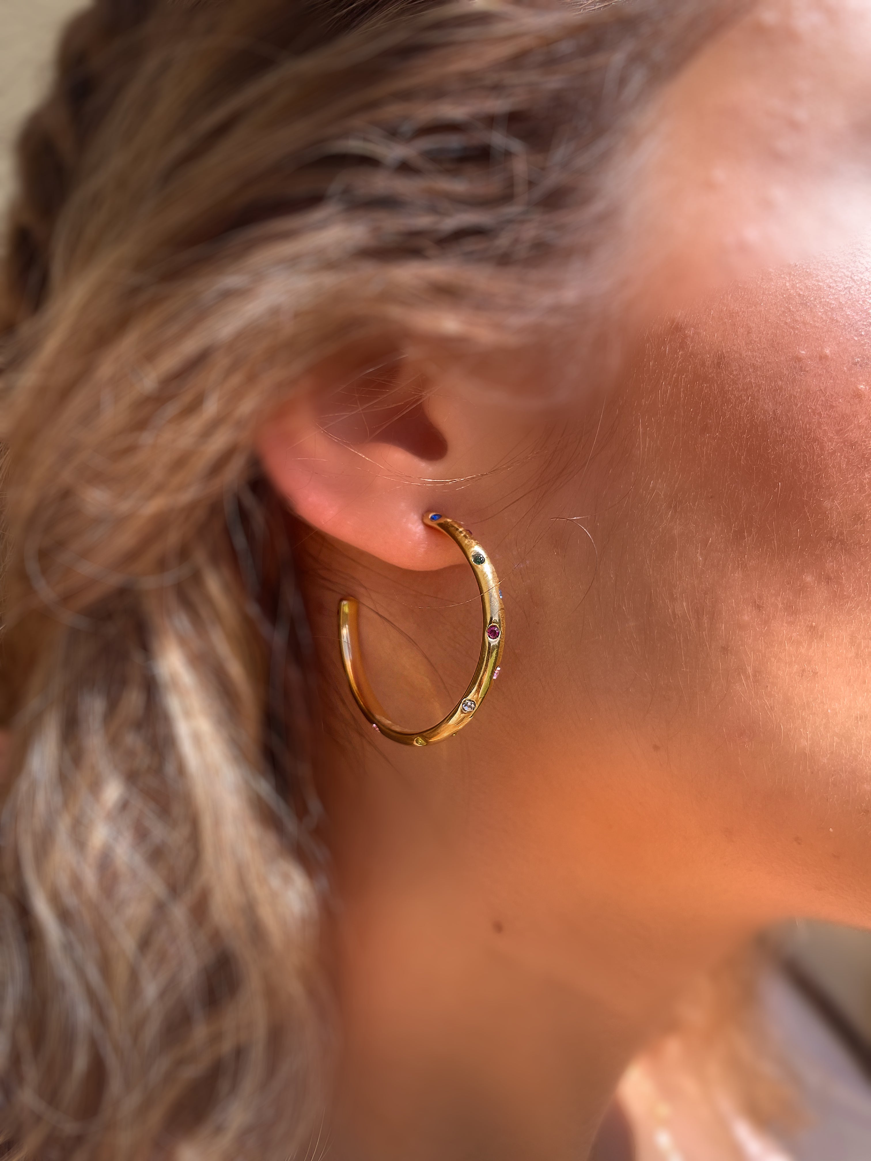 SEMIRA | Tarnish-Free | Gold Encrusted Clear/MultiColor Large Hoop | Earring