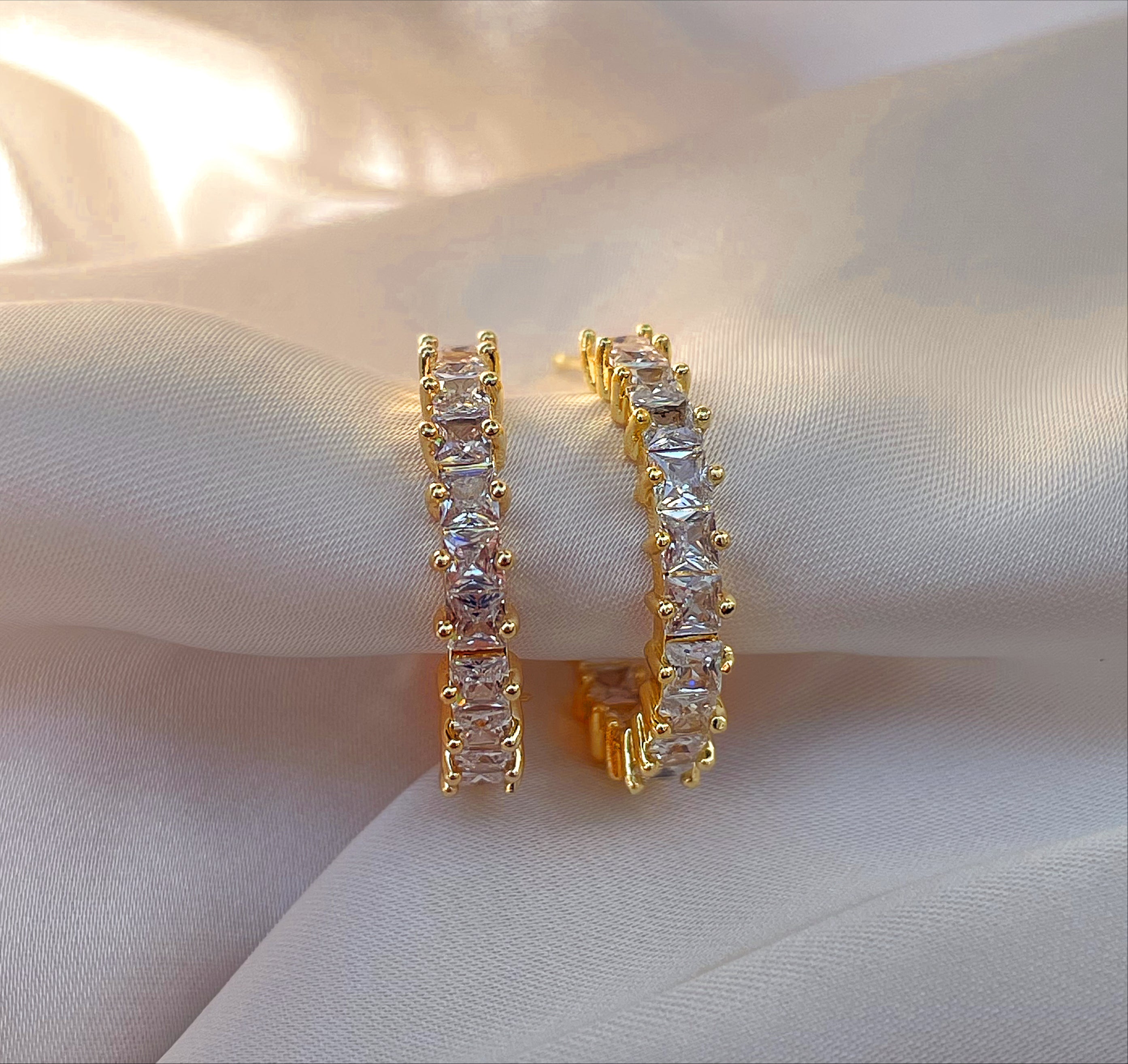 GODDESS | Luxury Gold Baguette Stone Encrusted Earrings | AAA Grade Cubic Zirconias