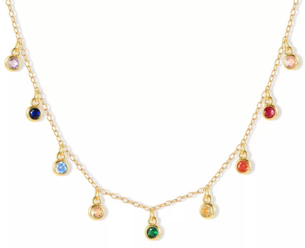 CALYPSO | Gold Cubic Zirconia Multi-Coloured Drop | Necklace