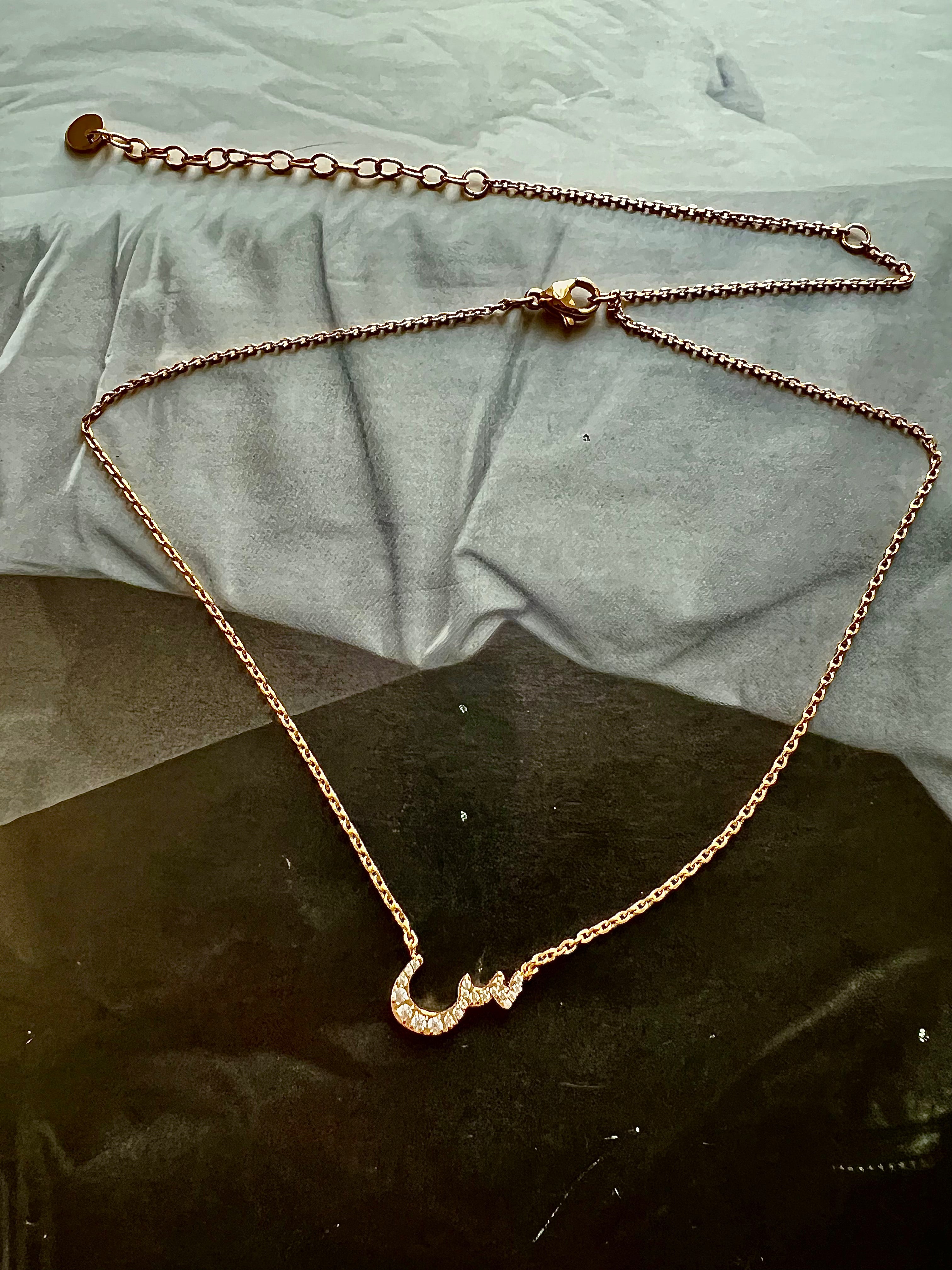 DAZZLING ARABIC INITIAL NECKLACE I Kids/Adults | Tarnish Free | Stainless Steel I 18ct gold plated Cubic Zirconia I Gold/Silver