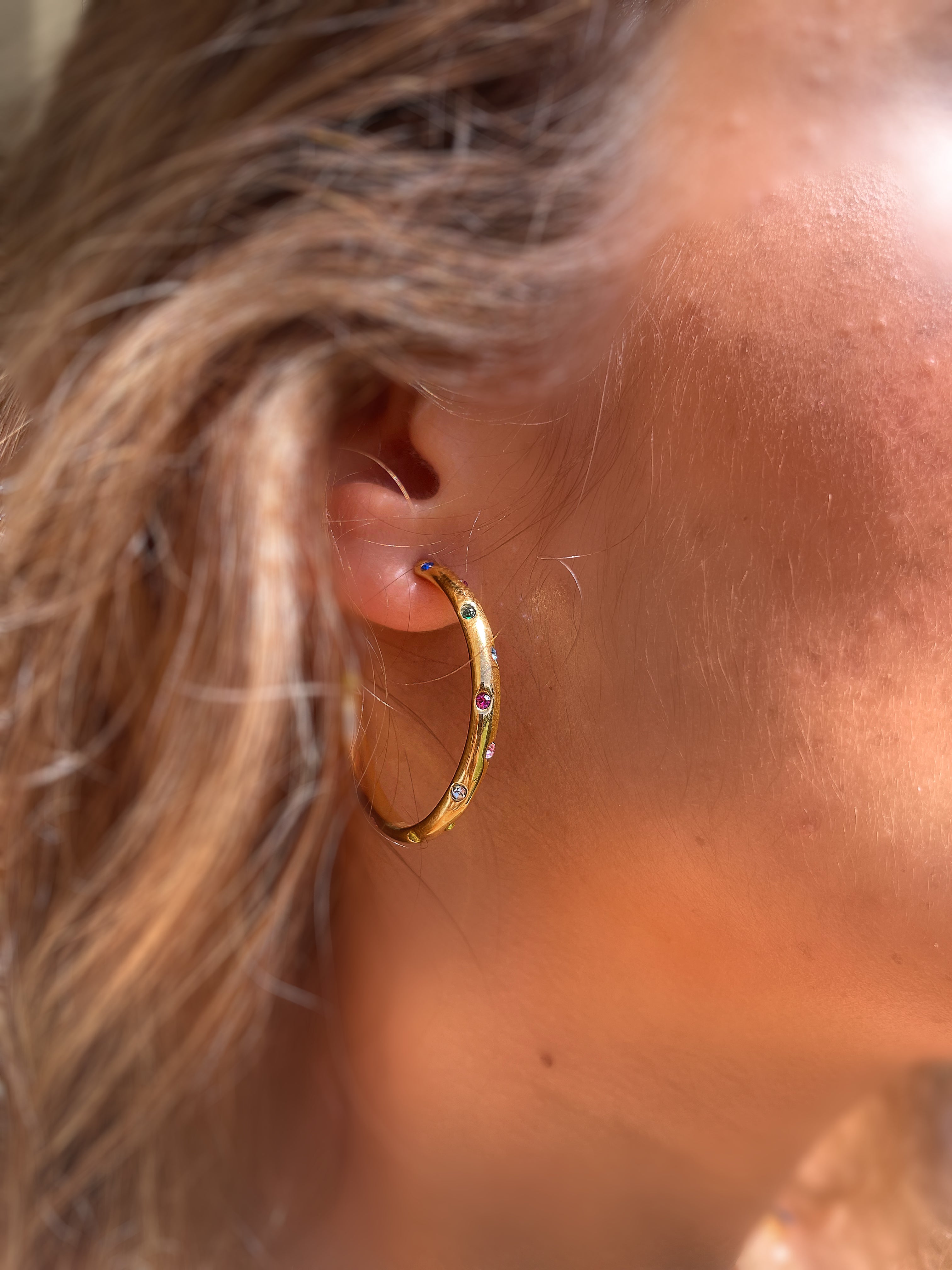 SEMIRA | Tarnish-Free | Gold Encrusted Clear/MultiColor Large Hoop | Earring