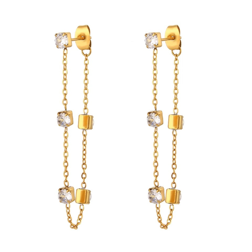 NIHAL | Tarnish-Free | Cubic Zirconia Chain Stud | Earring