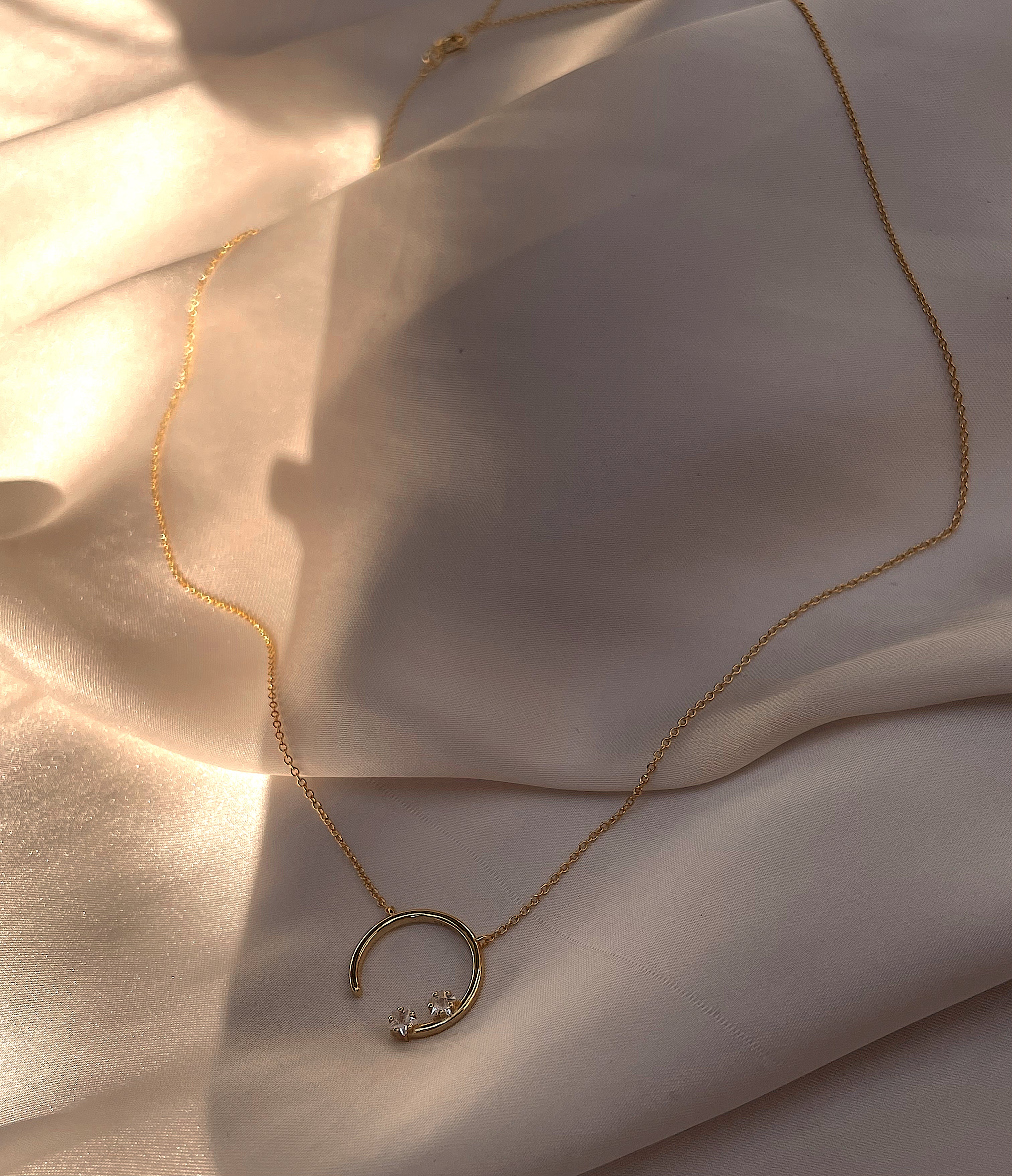 LANA I Cresent Necklace I S925 Sterling Silver I 18ct Gold/Platinum Plated I Cubic Zirconia