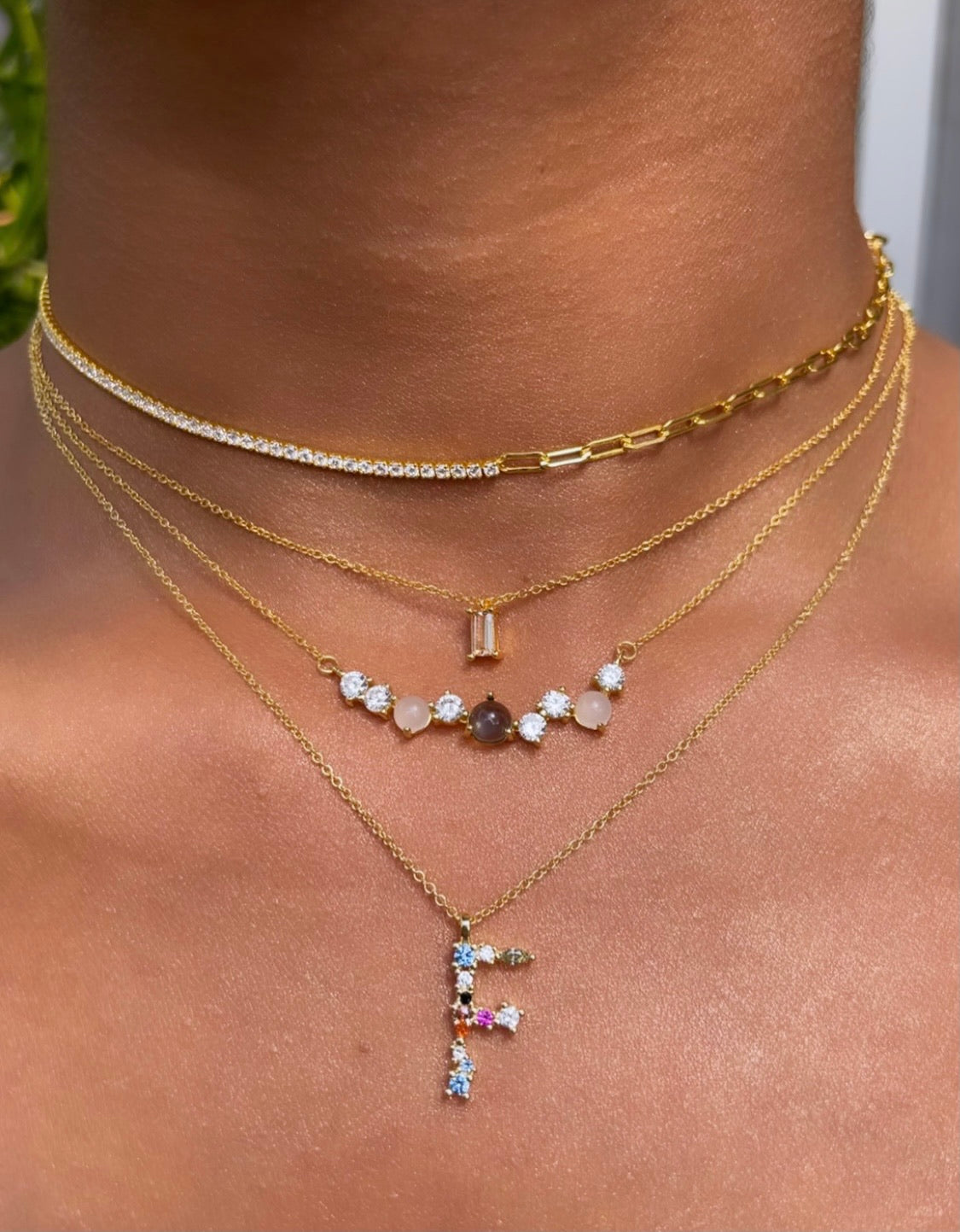 AMOUR I Initial I S925 Sterling Silver I 18ct gold plated I Multicolour I Cubic Zirconia I Letter Necklace
