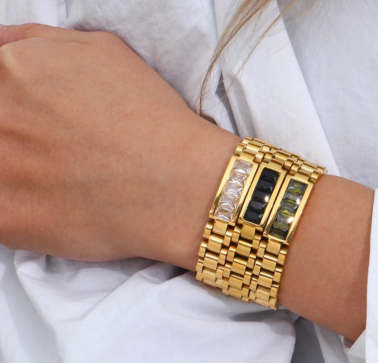 BEVERLY HILLS | Tarnish-Free | Gold Cubic Zirconia Chunky Link | Bracelet/Ring/Earrings