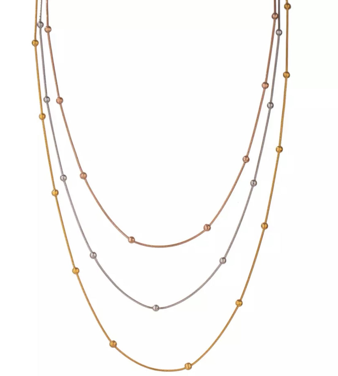 TRIPLE LAYER ESSENTIALS | Tarnish Free | Dainty Ball Triple Layer Gold Silver Rose-Gold | Necklace