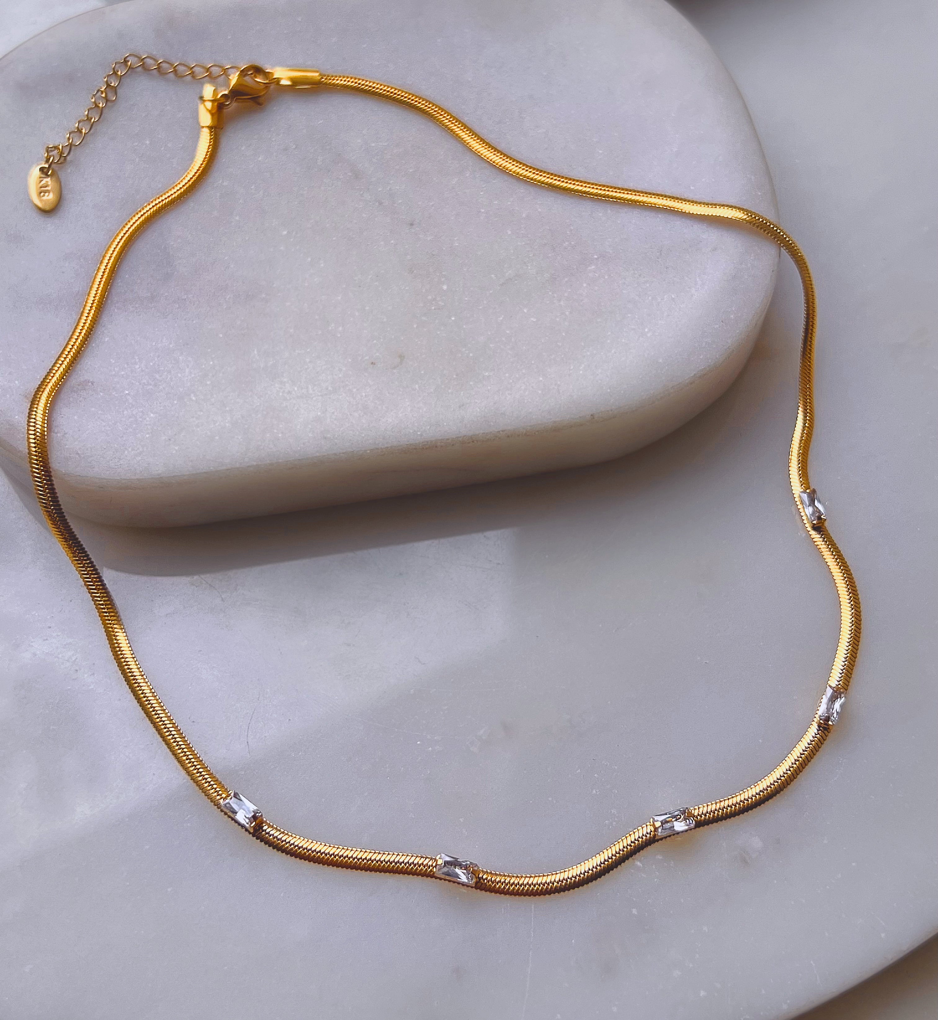 SNAKED | Tarnish-Free | Stainless Steel Gold Plated | Jeweled Snake Chain/Bracelet (3mm)