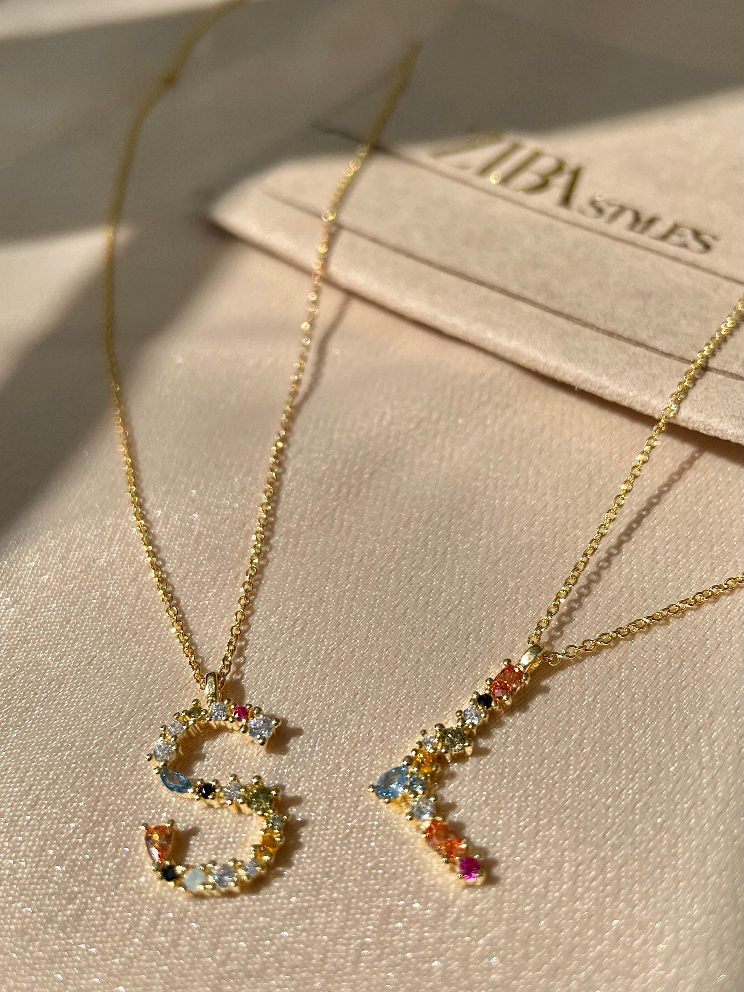AMOUR I Initial I S925 Sterling Silver I 18ct gold plated I Multicolour I Cubic Zirconia I Letter Necklace