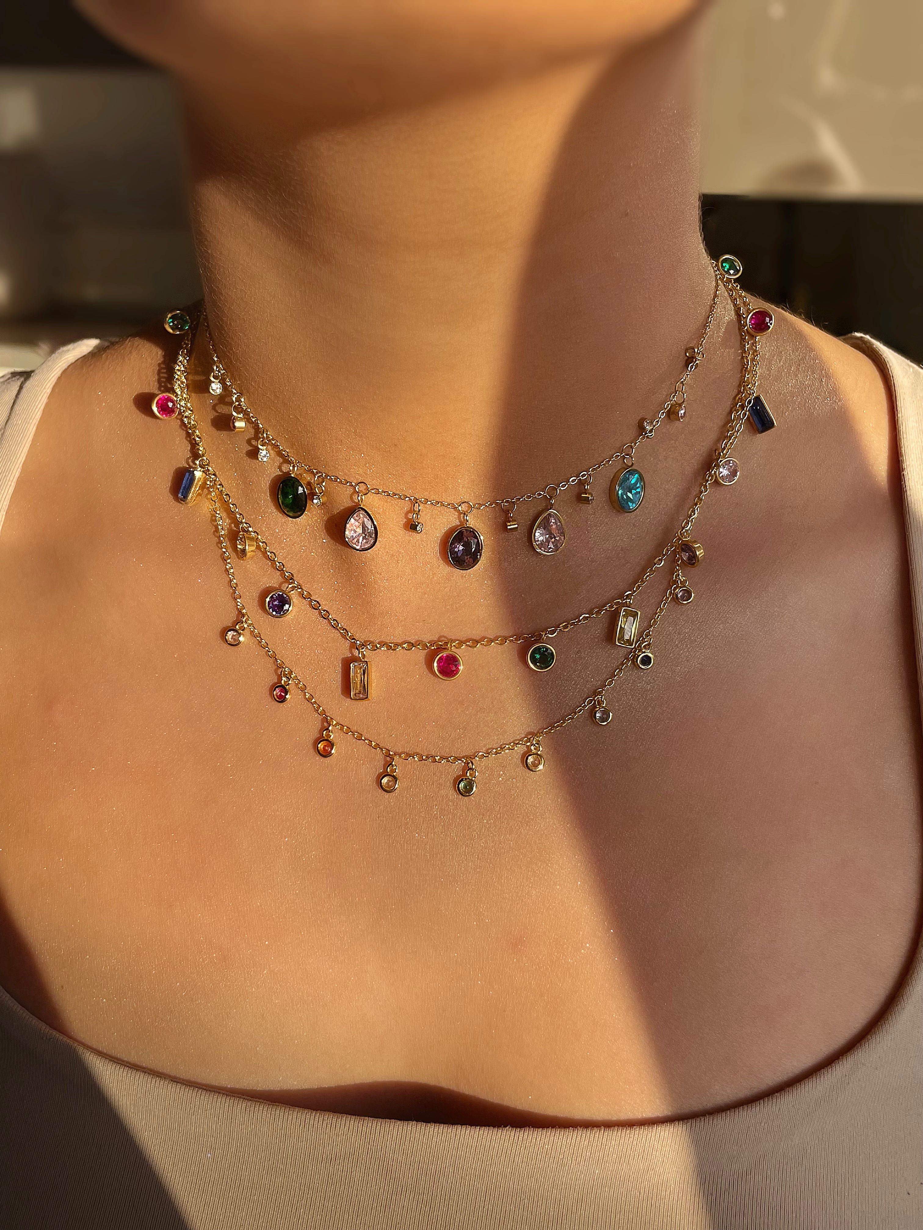 CALYPSO | Gold Cubic Zirconia Multi-Coloured Drop | Necklace