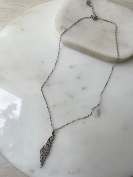 CALLIGRAPHY FOR PALESTINE I PALESTINE MAP | Tarnish Free I Gold/Silver/Rose-Gold Necklace