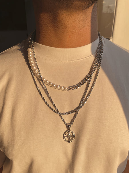 ADVENTURER | ZibaMan | Gold/Silver and Cubic Compass Pendant Rope Chain Necklace | Tarnish-Free
