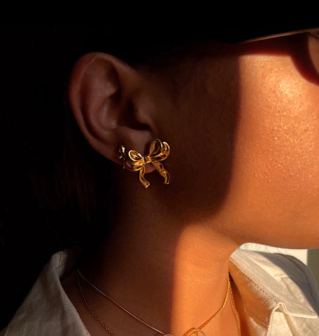 PICTURE PERFECT | Tarnish-Free | Gold Textured Bow | Earring
