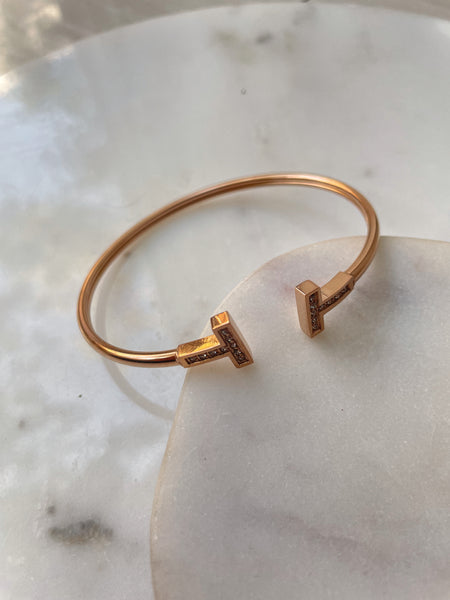 T-BAR | Tarnish Free | Stainless Steel | Gold Plated | Gold/Silver/Rose-Gold Encrusted | Open Cuff Bangle