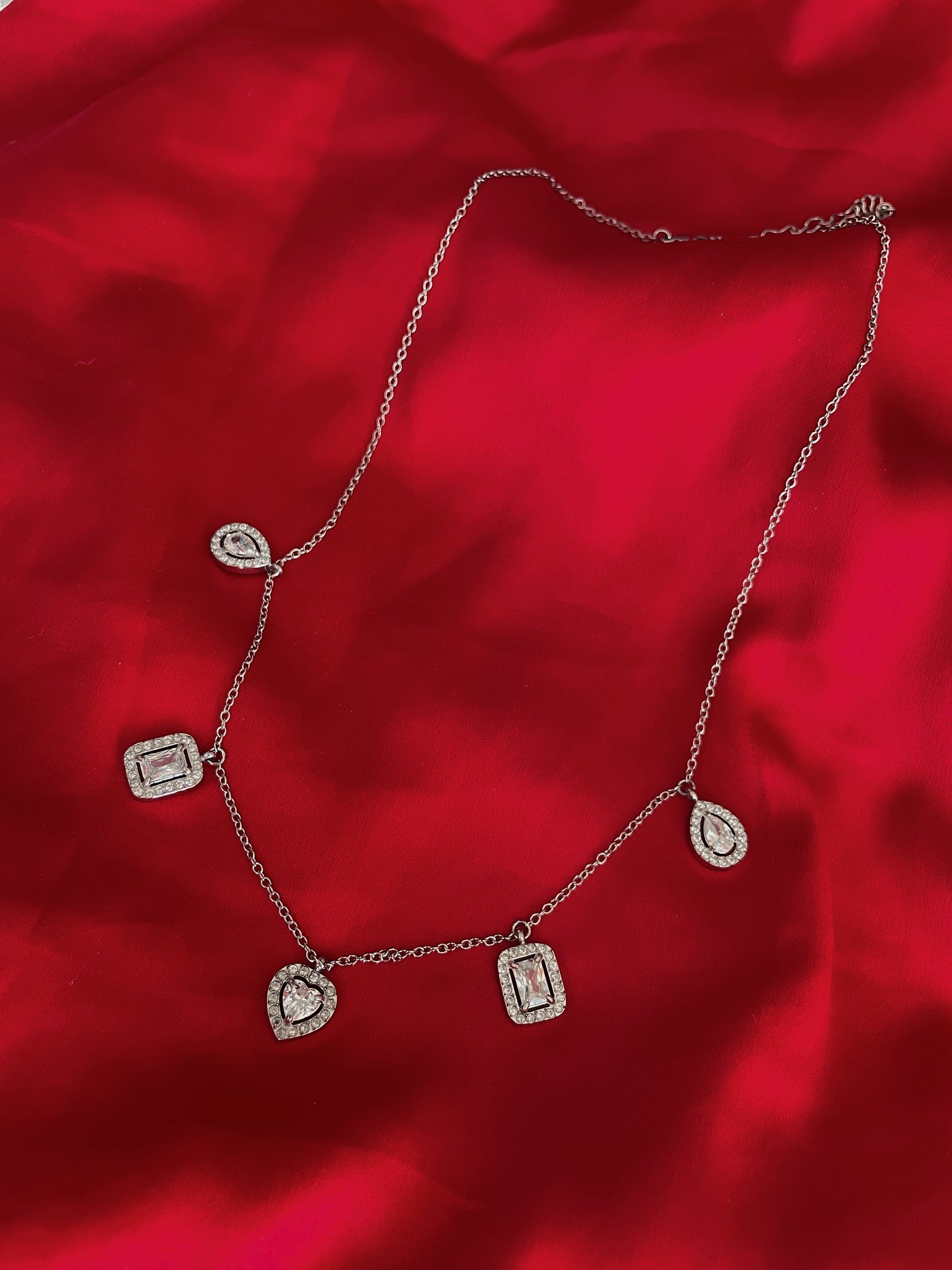 VALENTINA | Tarnish Free | Silver/Gold Heart and Drop Luxury Necklace | AAA Grade Cubic Zirconia