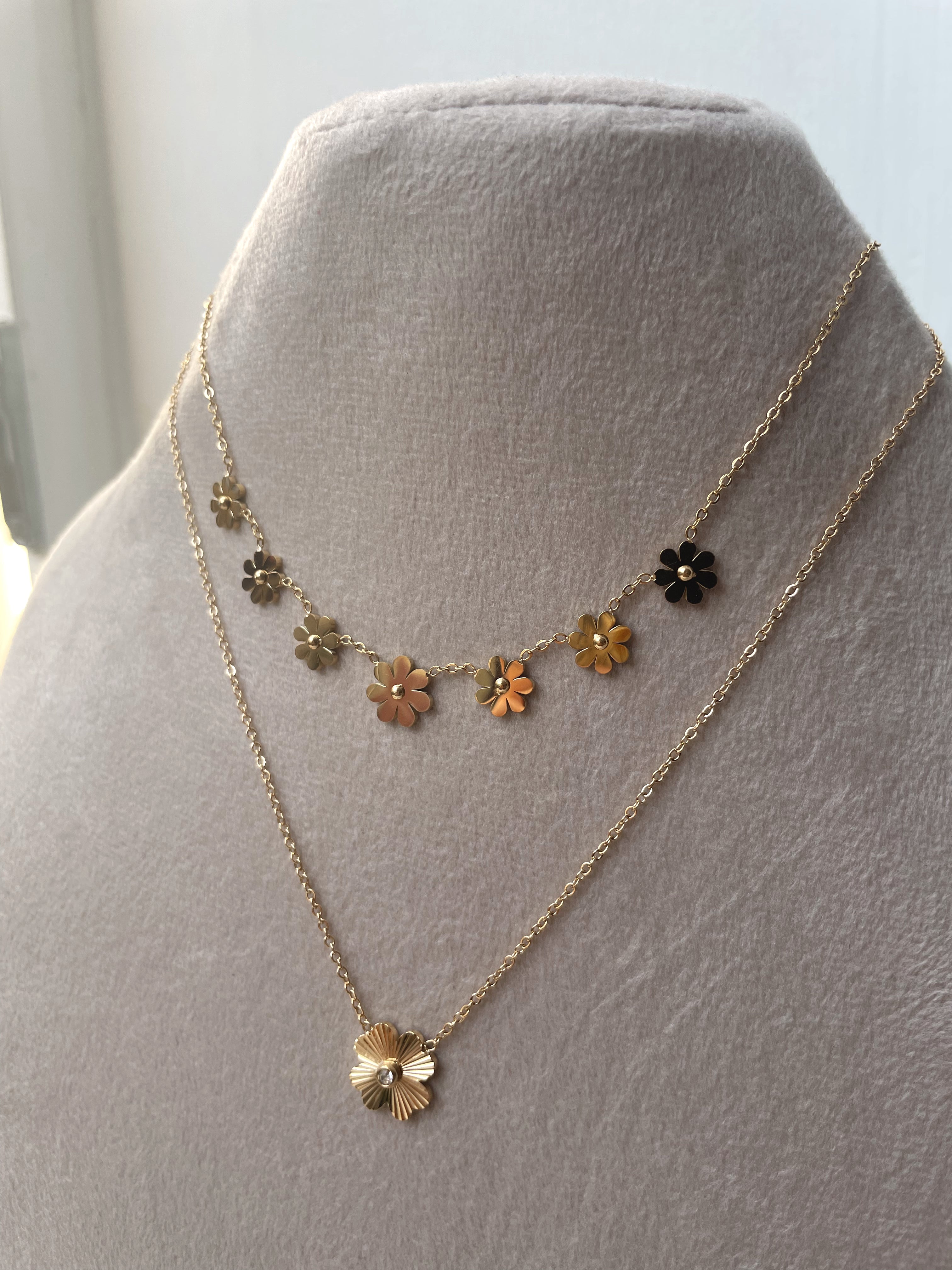 DAHLIA | Tarnish Free | Gold Flower and Cubic Zirconia | Pendant Necklace