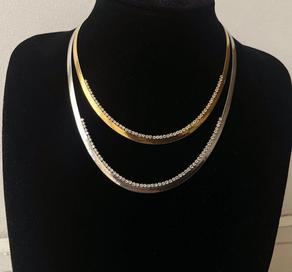 CRYSTAL CANDY | Gold/Silver Stainless Steel Crystal Snake Chain | Necklace