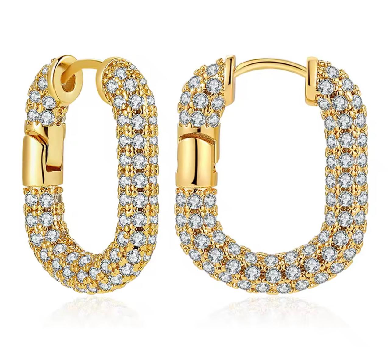 REIGN | Sterling Silver 18k Gold Plated | Encrusted rectangular  | Earring