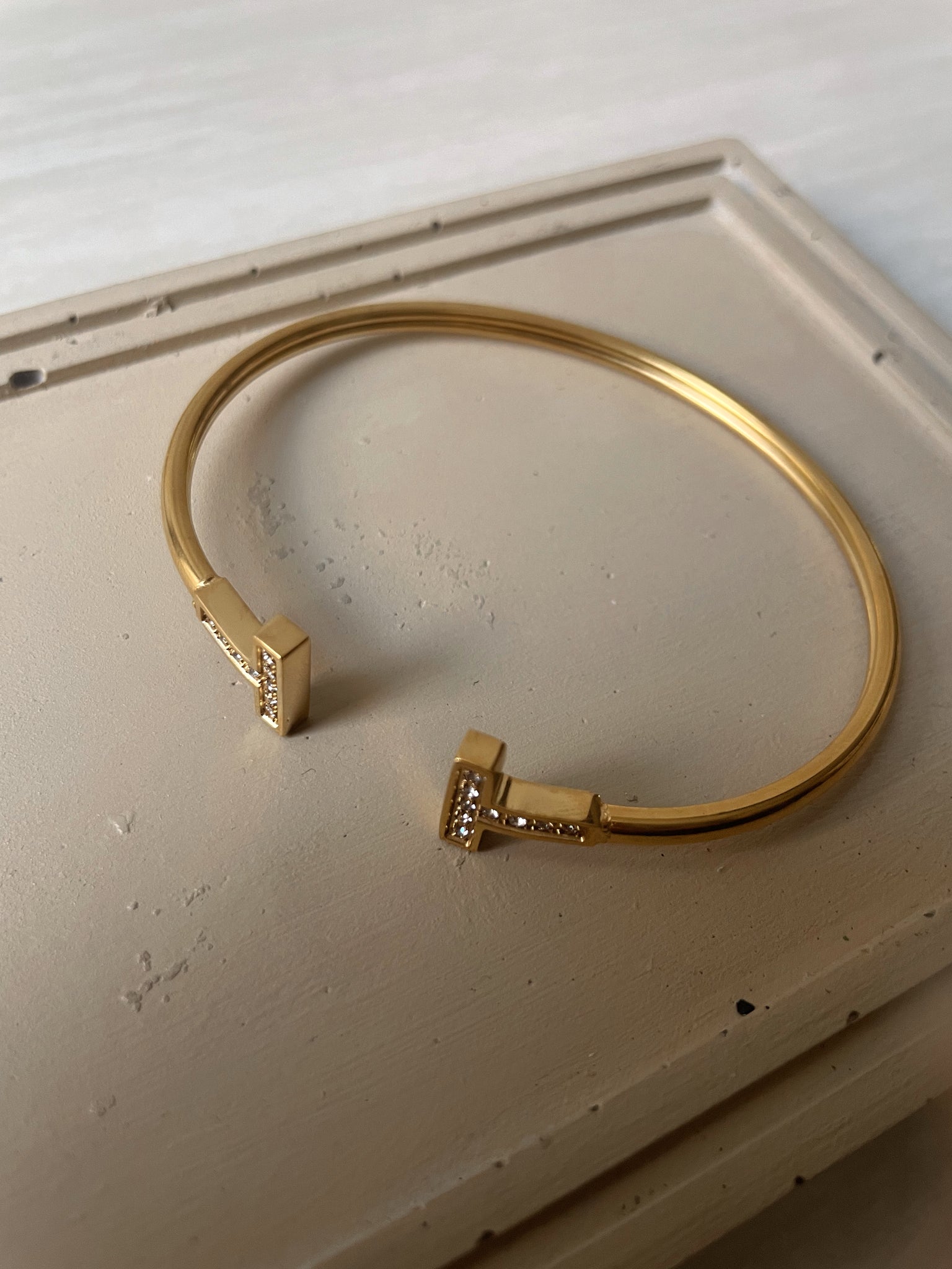 T-BAR | Tarnish Free | Stainless Steel | Gold Plated | Gold/Silver/Rose-Gold Encrusted | Open Cuff Bangle