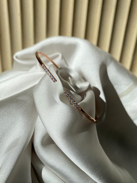 HANAN | Tarnish Free | Stainless Steel | Gold Plated | Gold/Silver/Rose-Gold Encrusted | Open Flexible Cuff Bangle