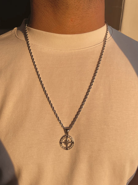 ADVENTURER | ZibaMan | Gold/Silver and Cubic Compass Pendant Rope Chain Necklace | Tarnish-Free