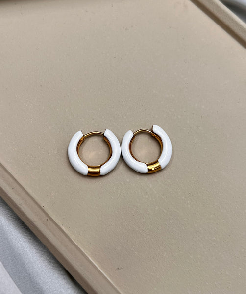 SUMMER LOVIN’ | Tarnish Free | Gold Enamel Black/White/Pink/Green Hoops | Earrings