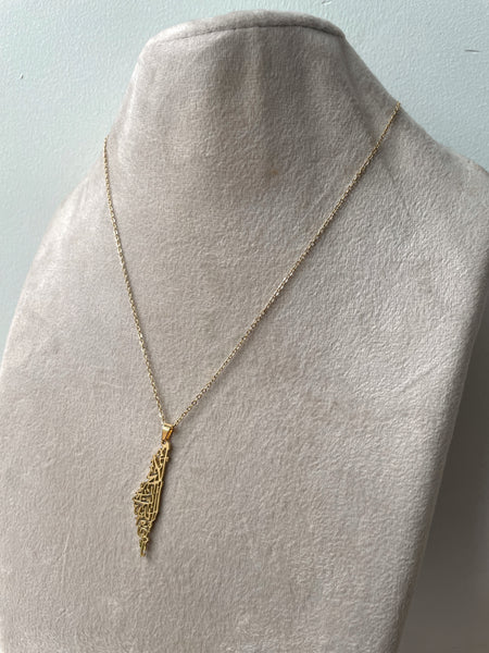 CALLIGRAPHY FOR PALESTINE I PALESTINE MAP | Tarnish Free I Gold/Silver/Rose-Gold Necklace