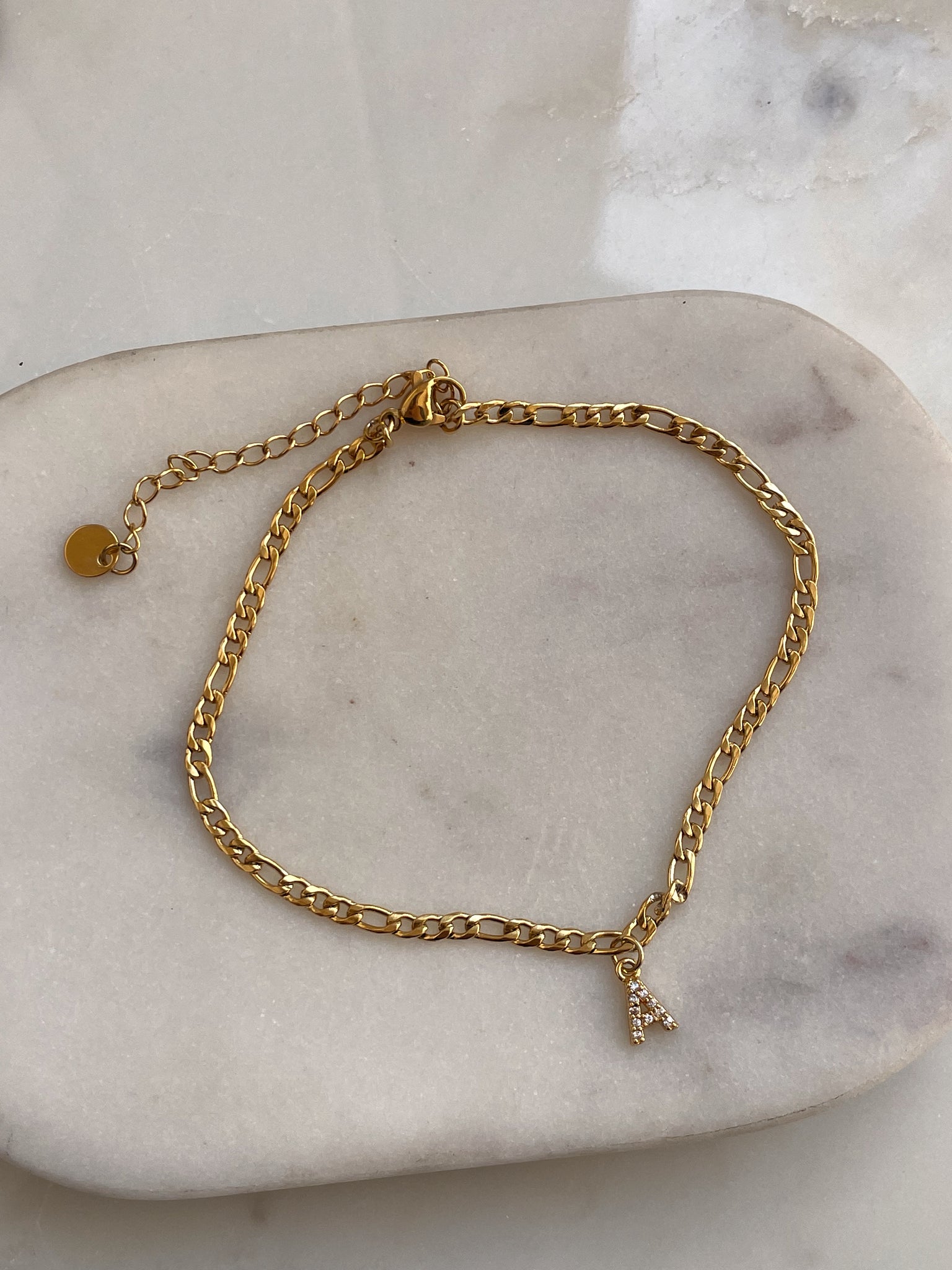 INITIAL ANKLET | 18k Gold Plated Cubic Zirconia Anklets