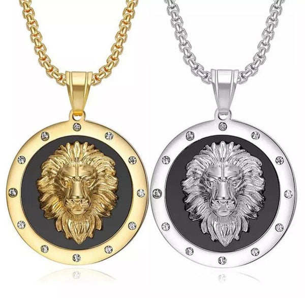 GIANNI | ZibaMan | Gold/Silver and Black Lions Head Pendant Necklace | Cubic Zirconia | Tarnish-Free