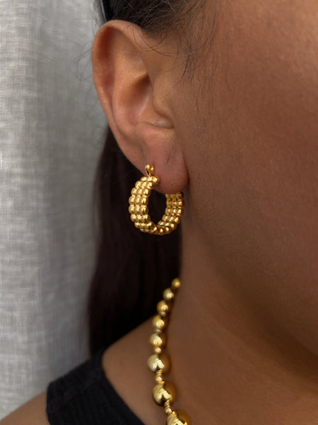 BOBBLE BAR | Tarnish Free |Stainless Steel | Gold Plated Hoop Bubble | Earrings